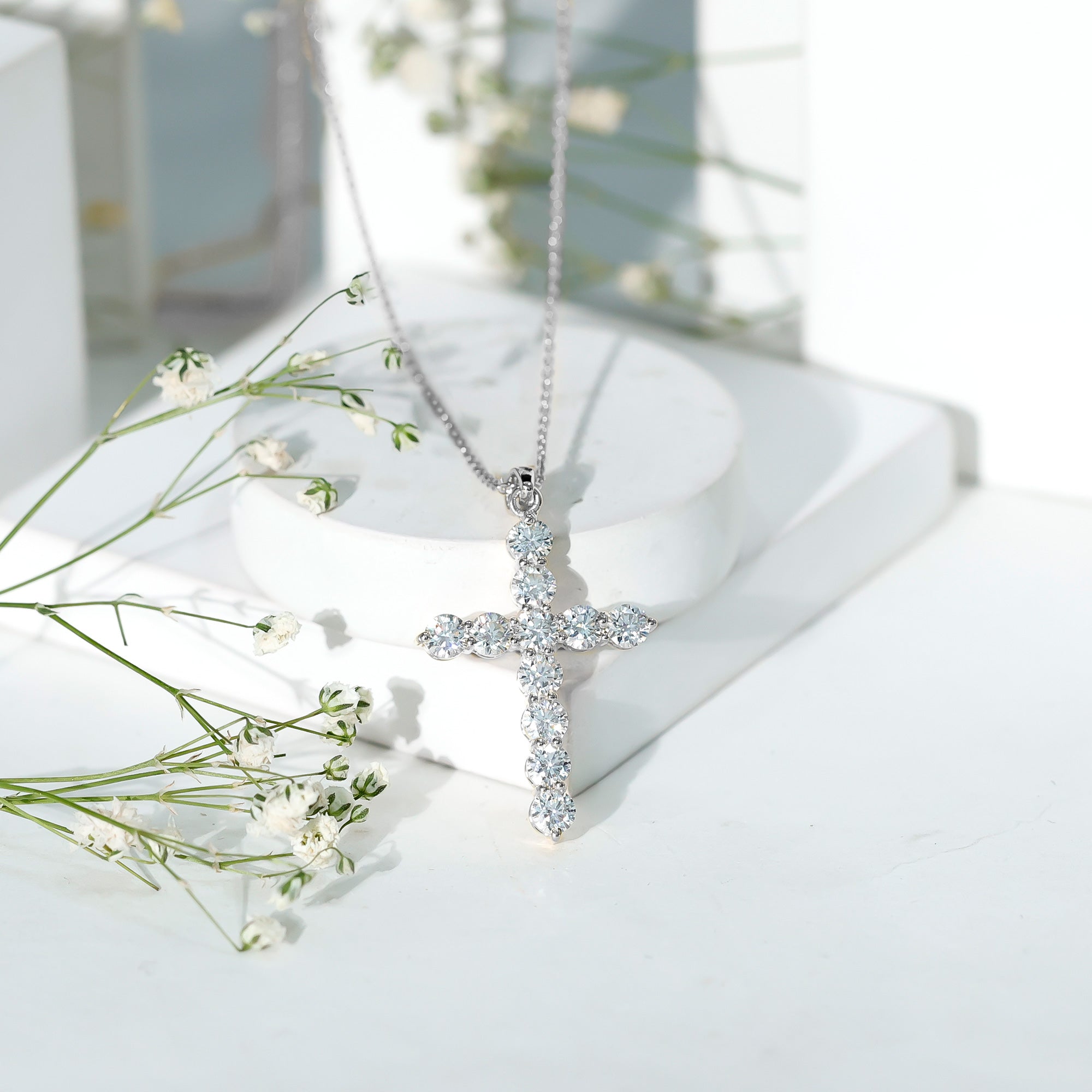 Lab Grown Diamond Catholic Cross Necklace for Women Lab - ( EF-VS ) - Rosec Jewels