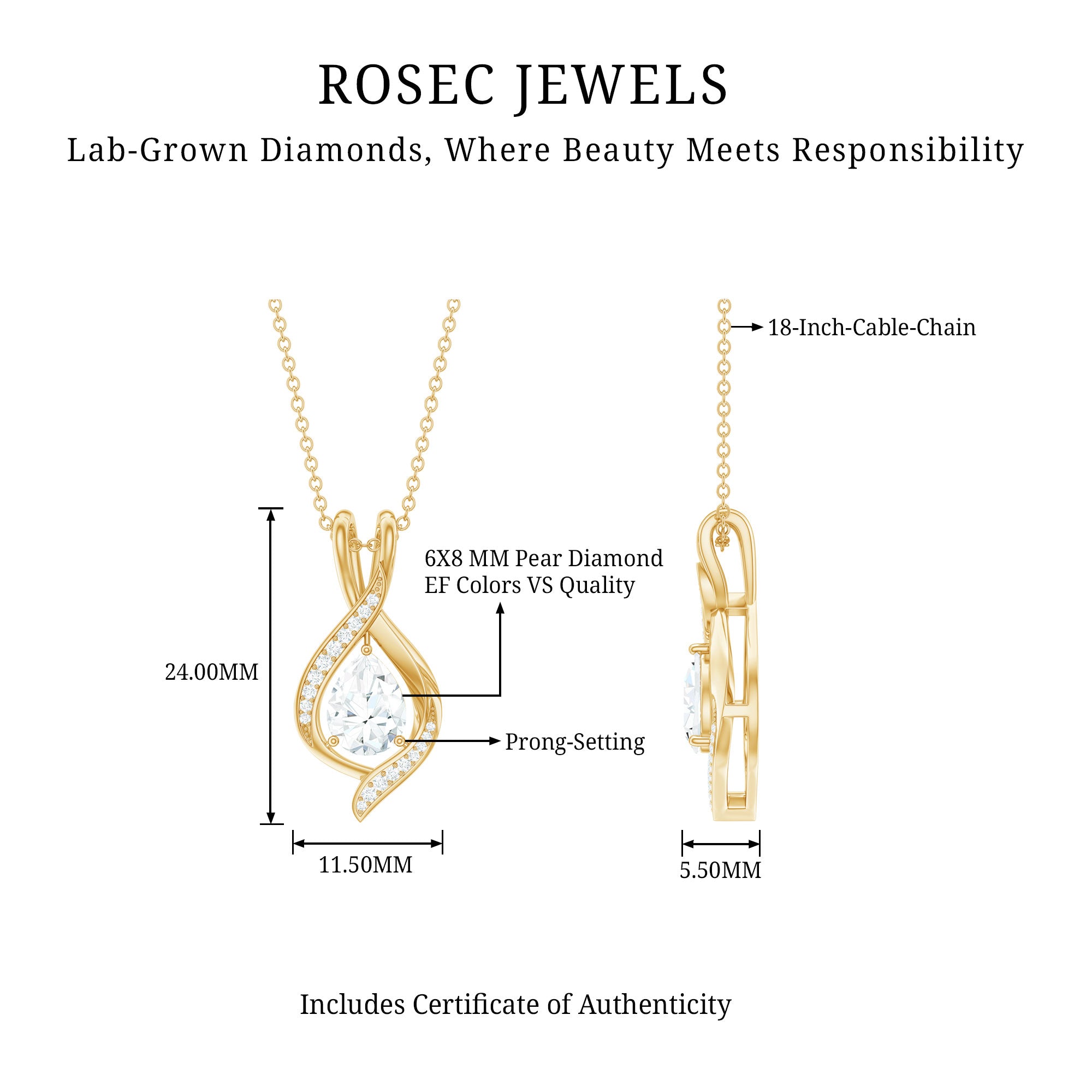 Rosec Jewels-Lab Grown Diamond Teardrop Bridal Wedding Necklace
