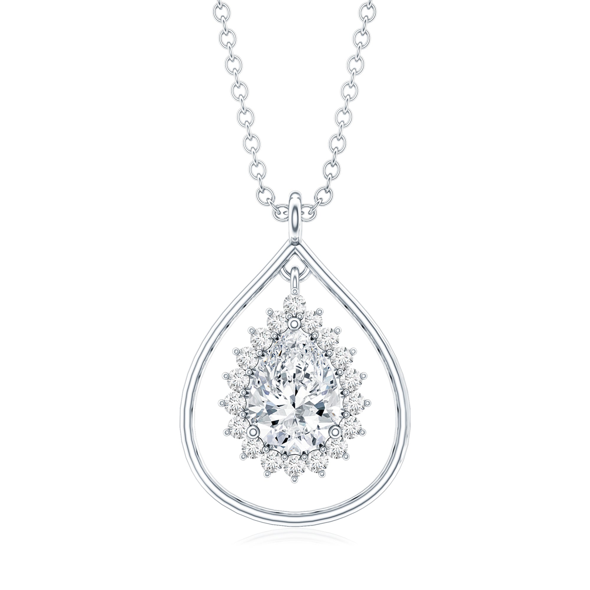 Pear Shape Lab Grown Diamond Teardrop Pendant Necklace Lab - ( EF-VS ) - Rosec Jewels