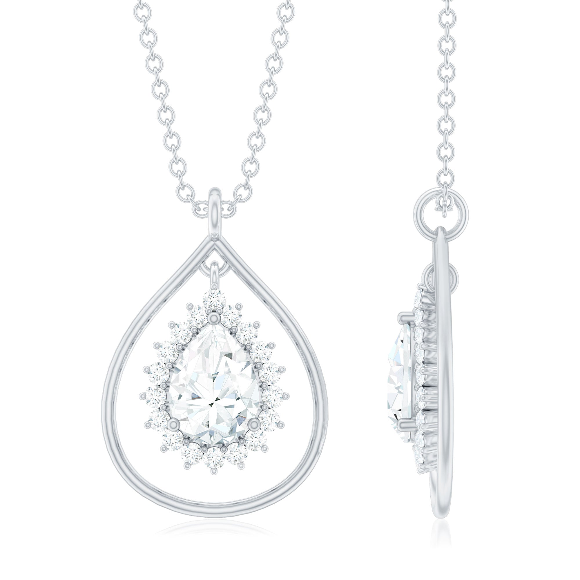 Pear Shape Lab Grown Diamond Teardrop Pendant Necklace Lab - ( EF-VS ) - Rosec Jewels