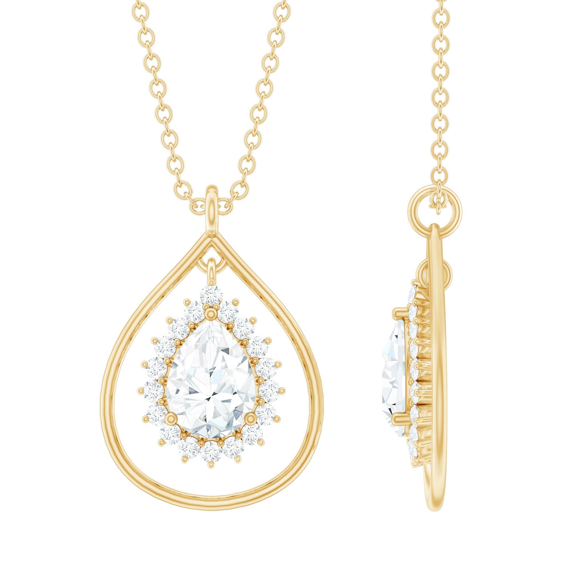Pear Shape Lab Grown Diamond Teardrop Pendant Necklace Lab - ( EF-VS ) - Rosec Jewels