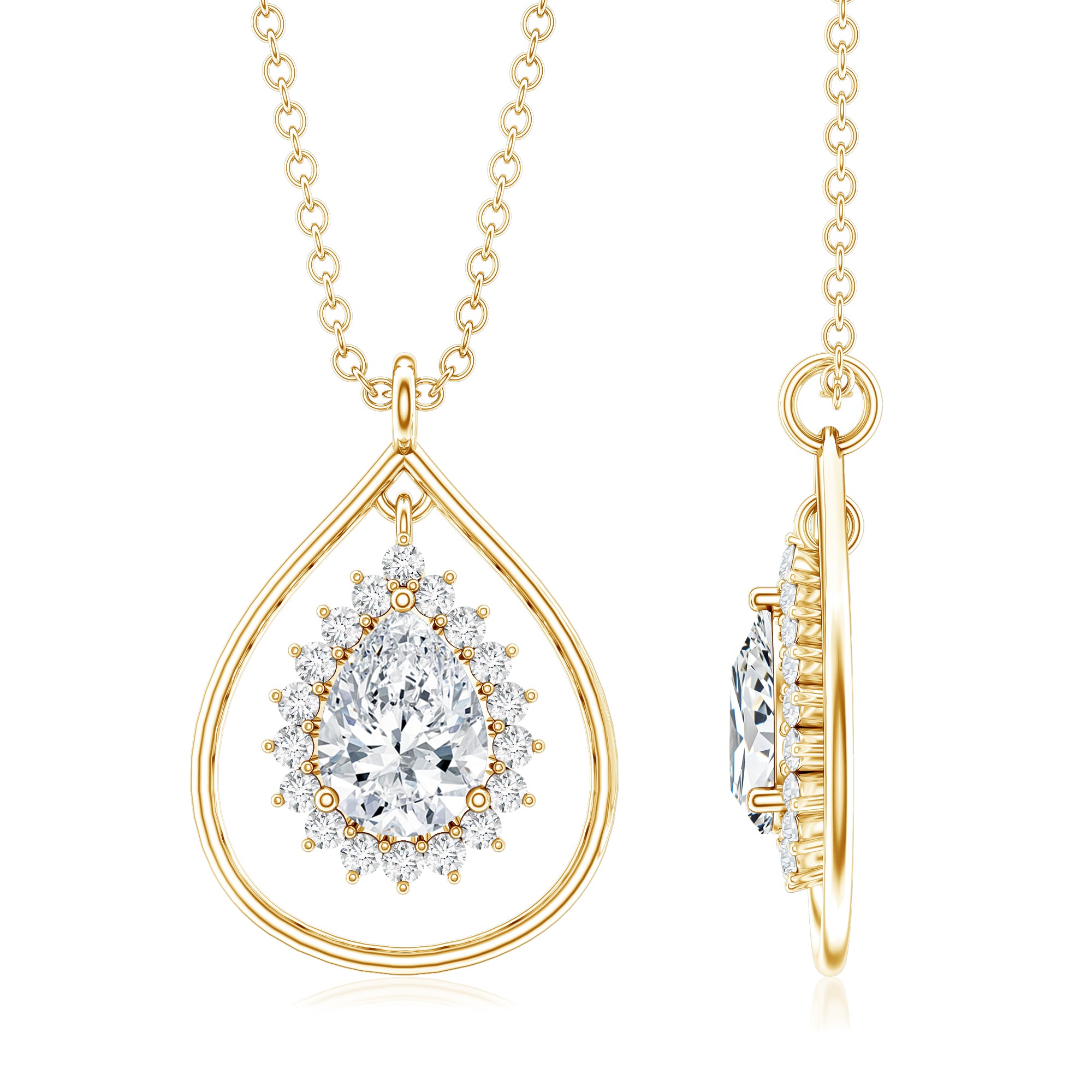 Pear Shape Lab Grown Diamond Teardrop Pendant Necklace Lab - ( EF-VS ) - Rosec Jewels