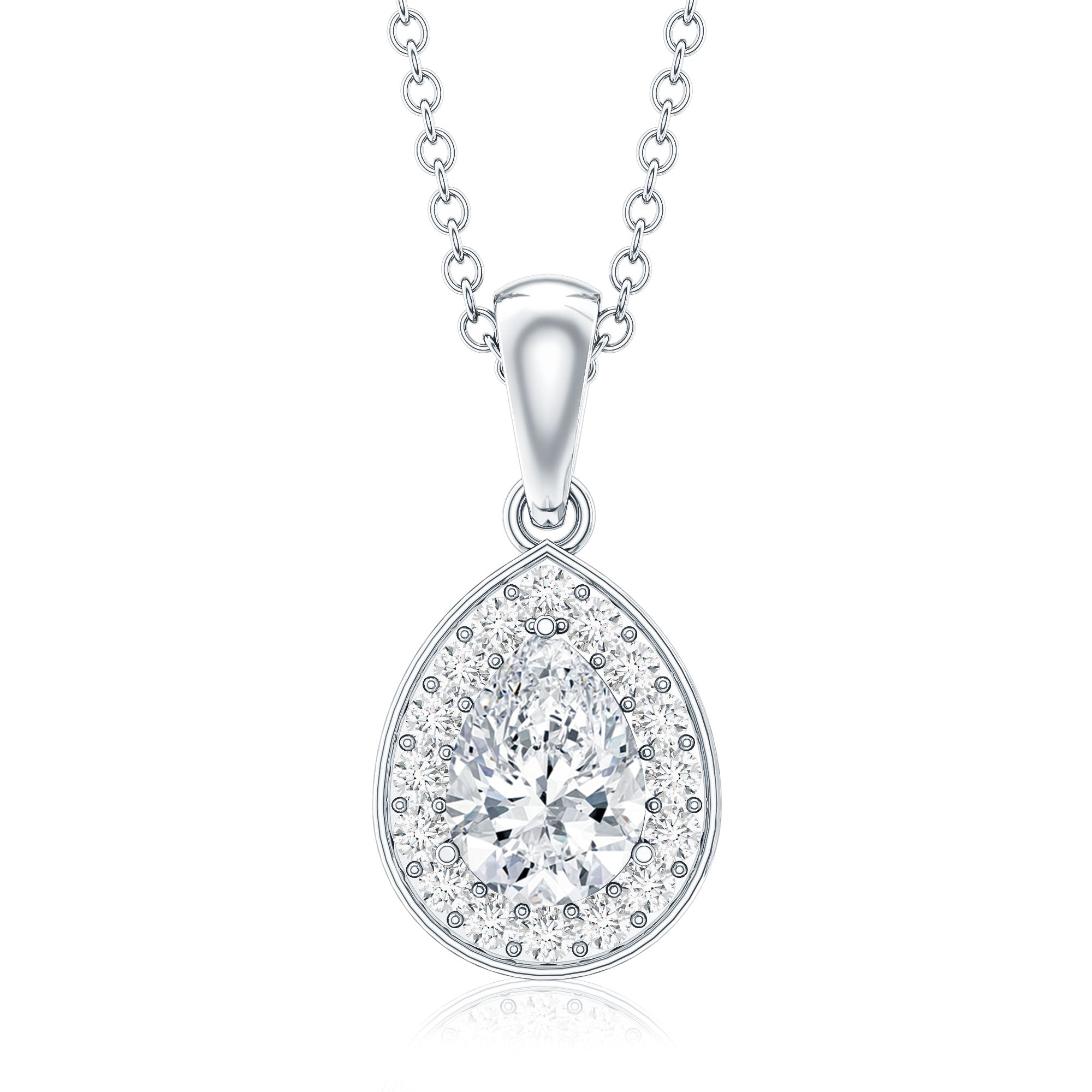 Minimal Lab Grown Diamond Teardrop Halo Pendant Lab - ( EF-VS ) - Rosec Jewels