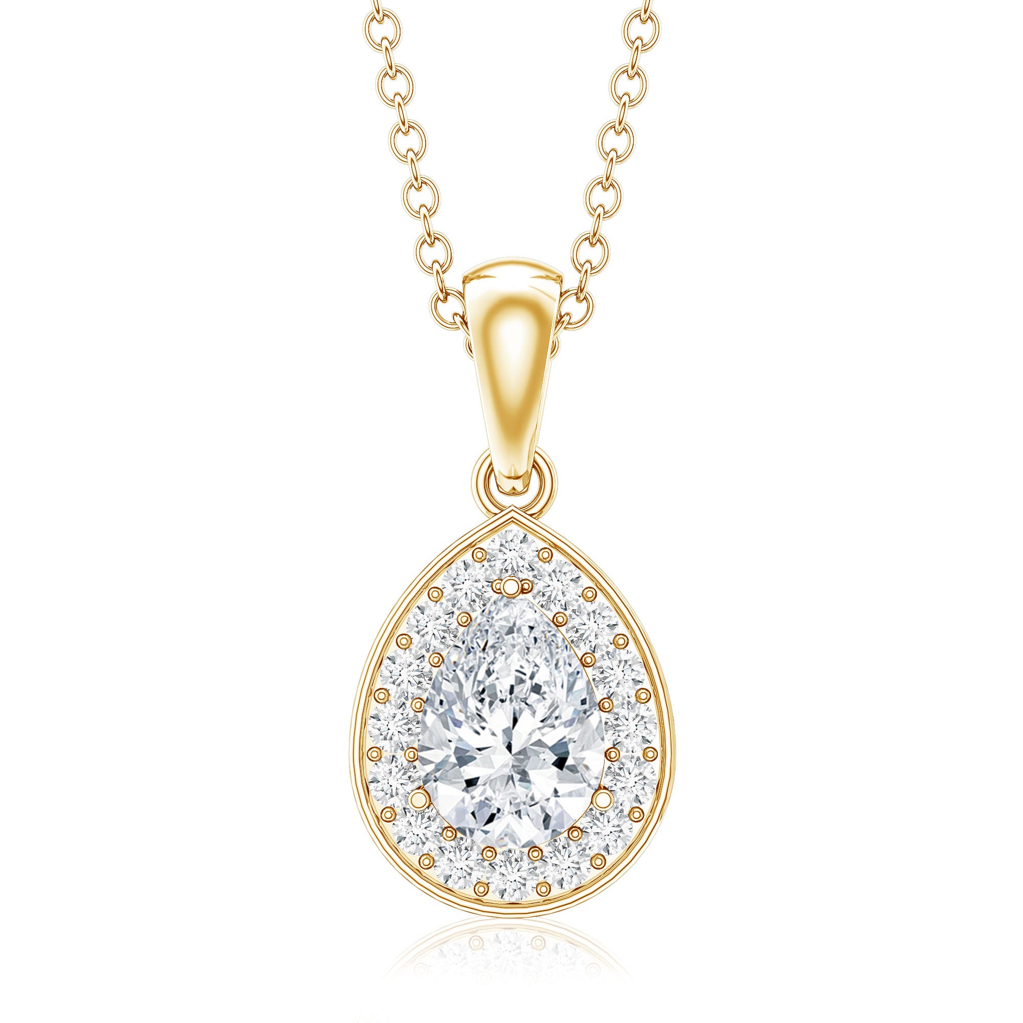 Minimal Lab Grown Diamond Teardrop Halo Pendant Lab - ( EF-VS ) - Rosec Jewels