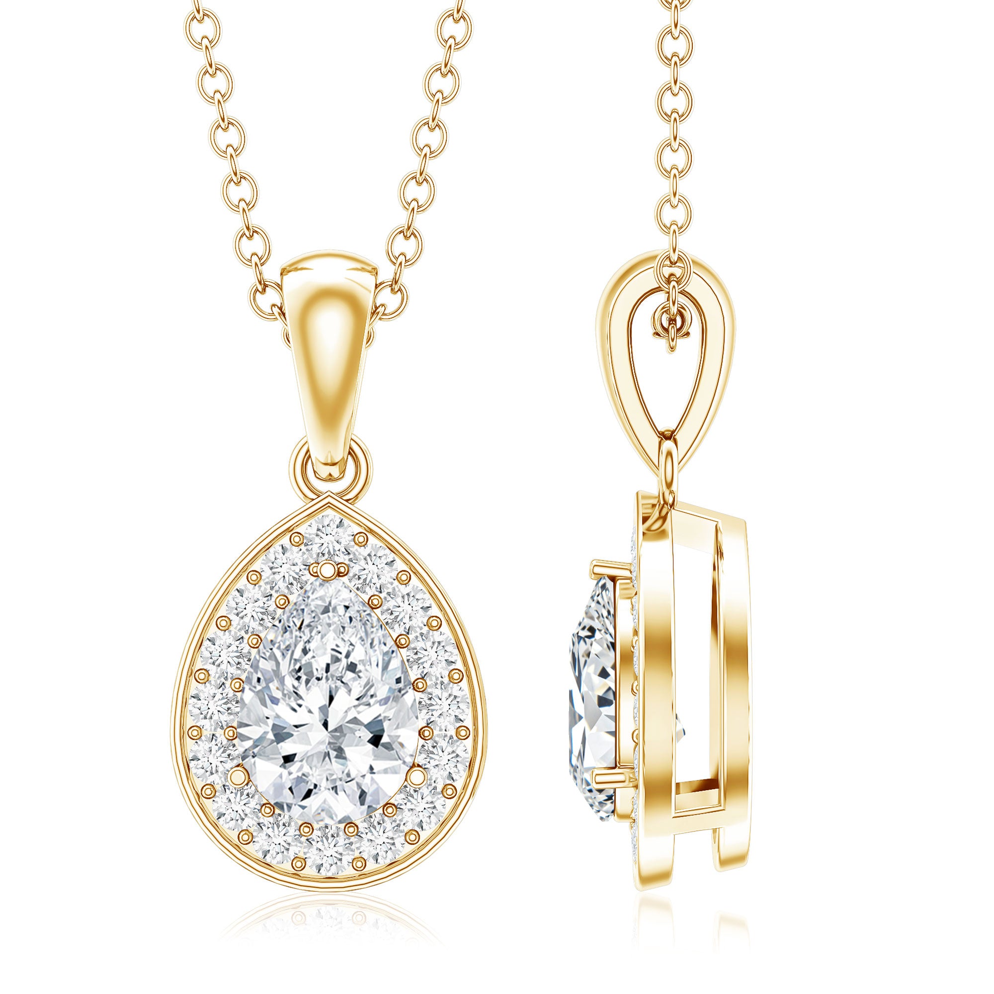 Minimal Lab Grown Diamond Teardrop Halo Pendant Lab - ( EF-VS ) - Rosec Jewels