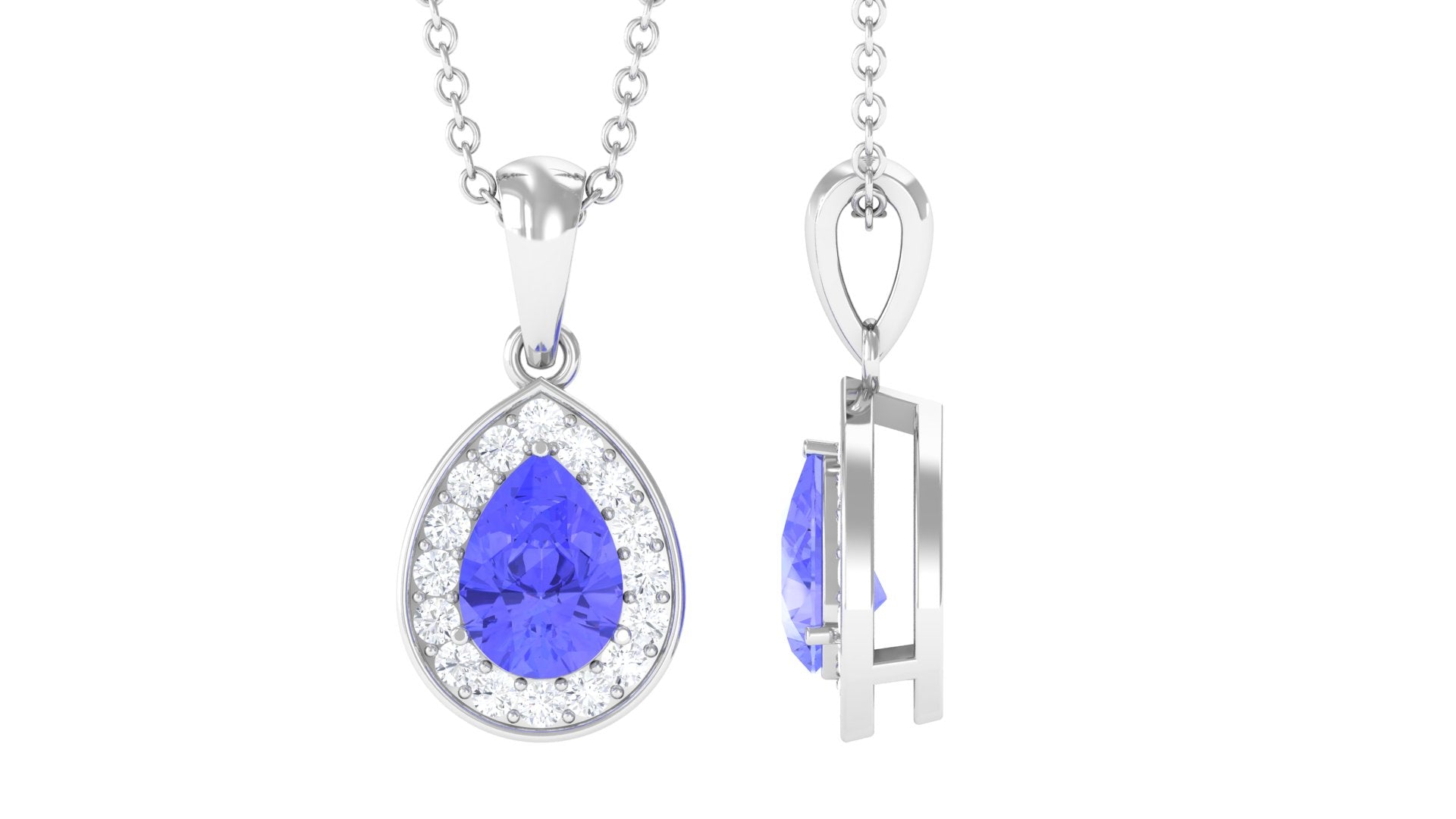 Tanzanite Teardrop Halo Pendant Necklace AAA - Rosec Jewels