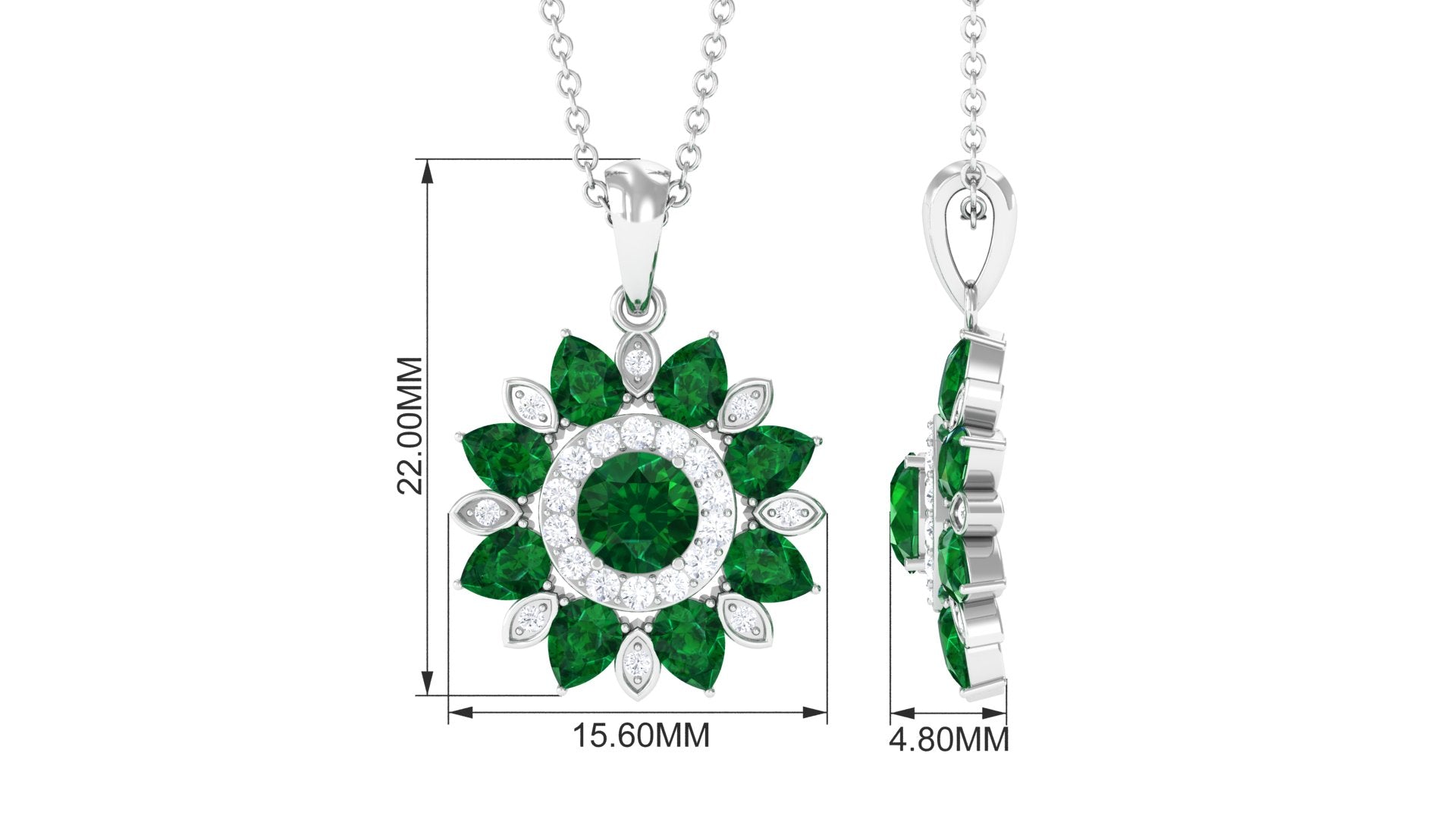 Lab Created Emerald and Diamond Flower Necklace AAAA - Rosec Jewels