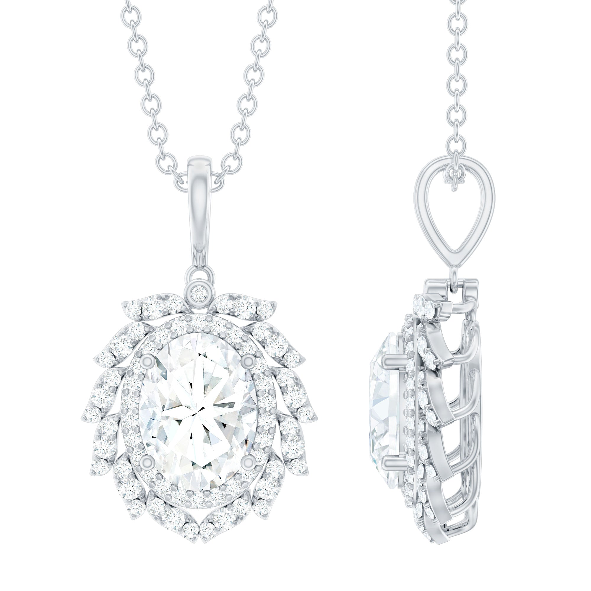 Oval Shaped Moissanite Designer Wedding Necklace With Silver Chain