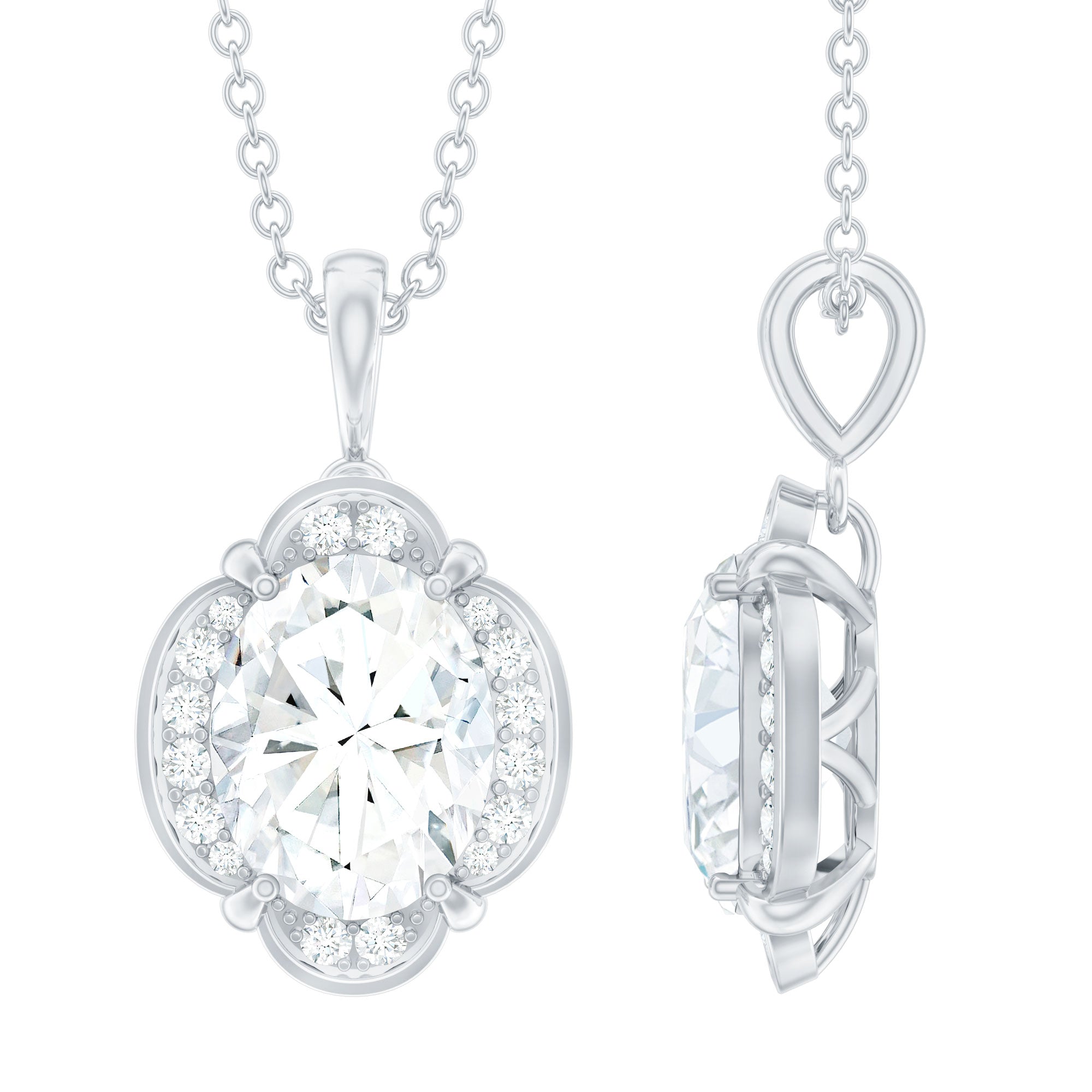 Moissanite Art Deco Necklace with Silver Chain