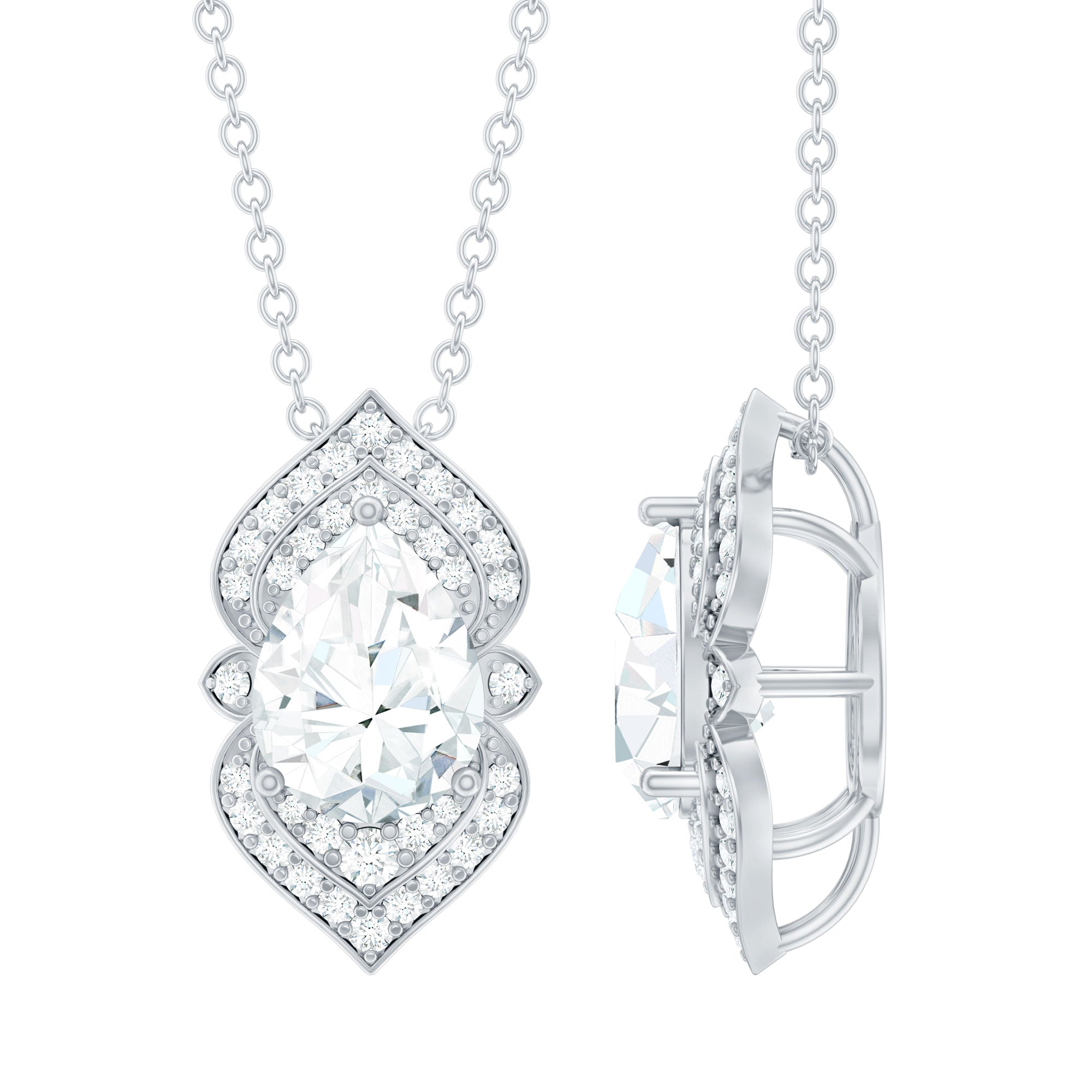 6X8 MM Pear Cut Moissanite Vintage Necklace