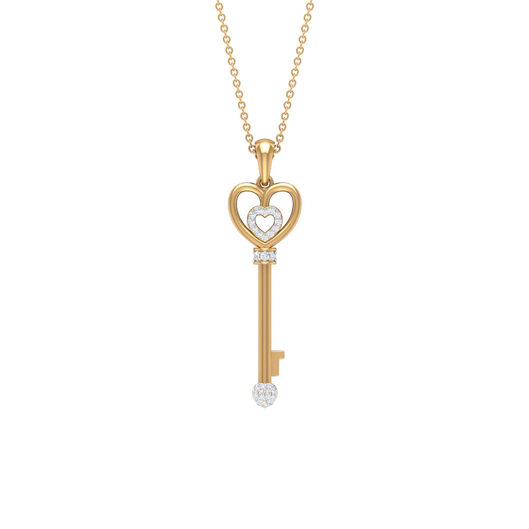 Rosec Jewels-Vintage Key Charm Pendant Necklace with Diamonds