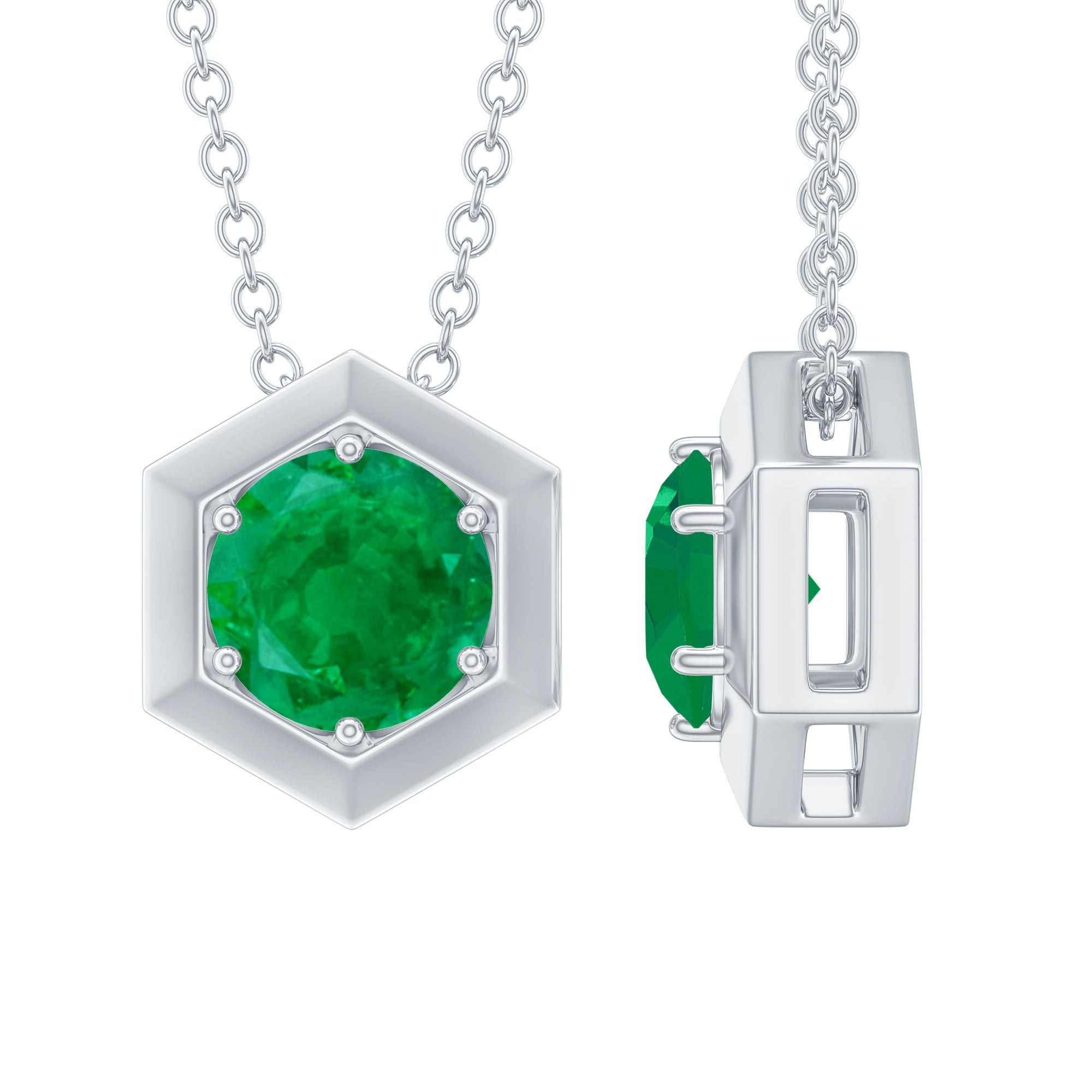 0.75 CT Antique Emerald Solitaire Pendant in 6 Prong Setting