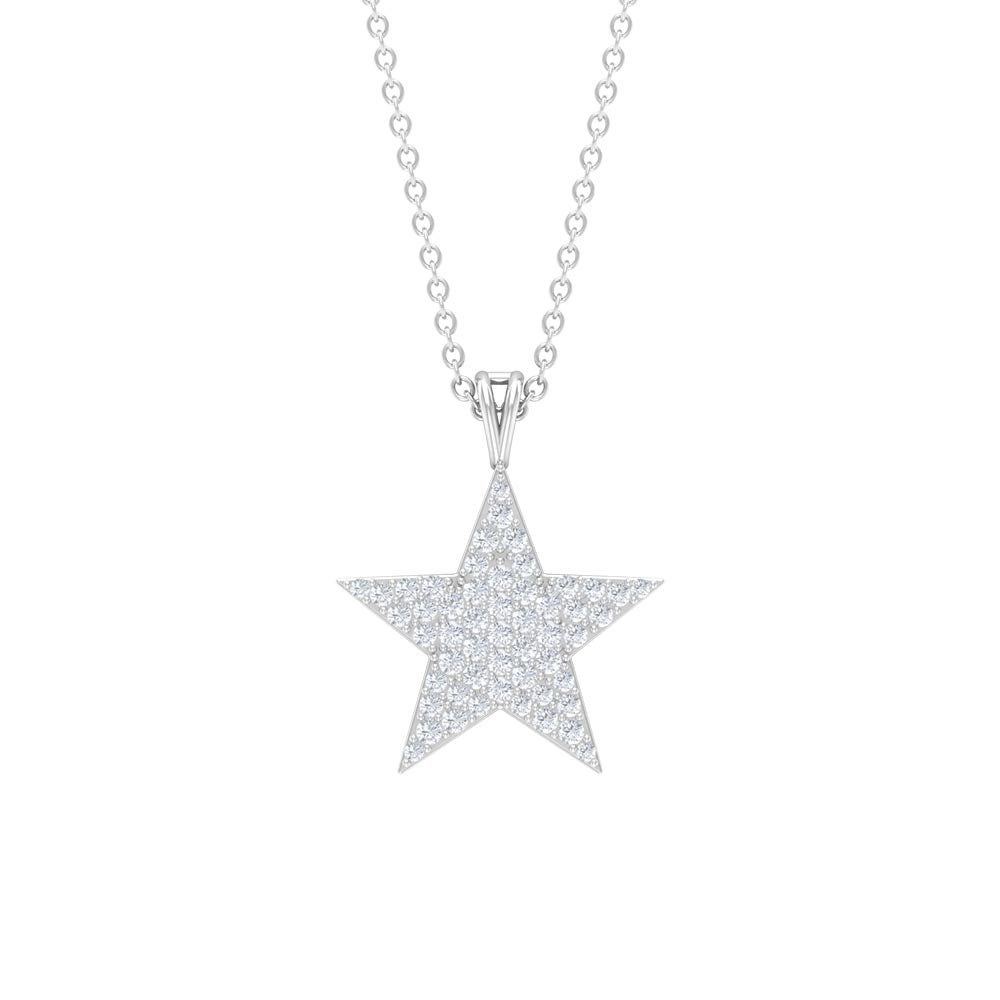 Rosec Jewels-Star Diamond Cluster Pendant Necklace in Pave Setting