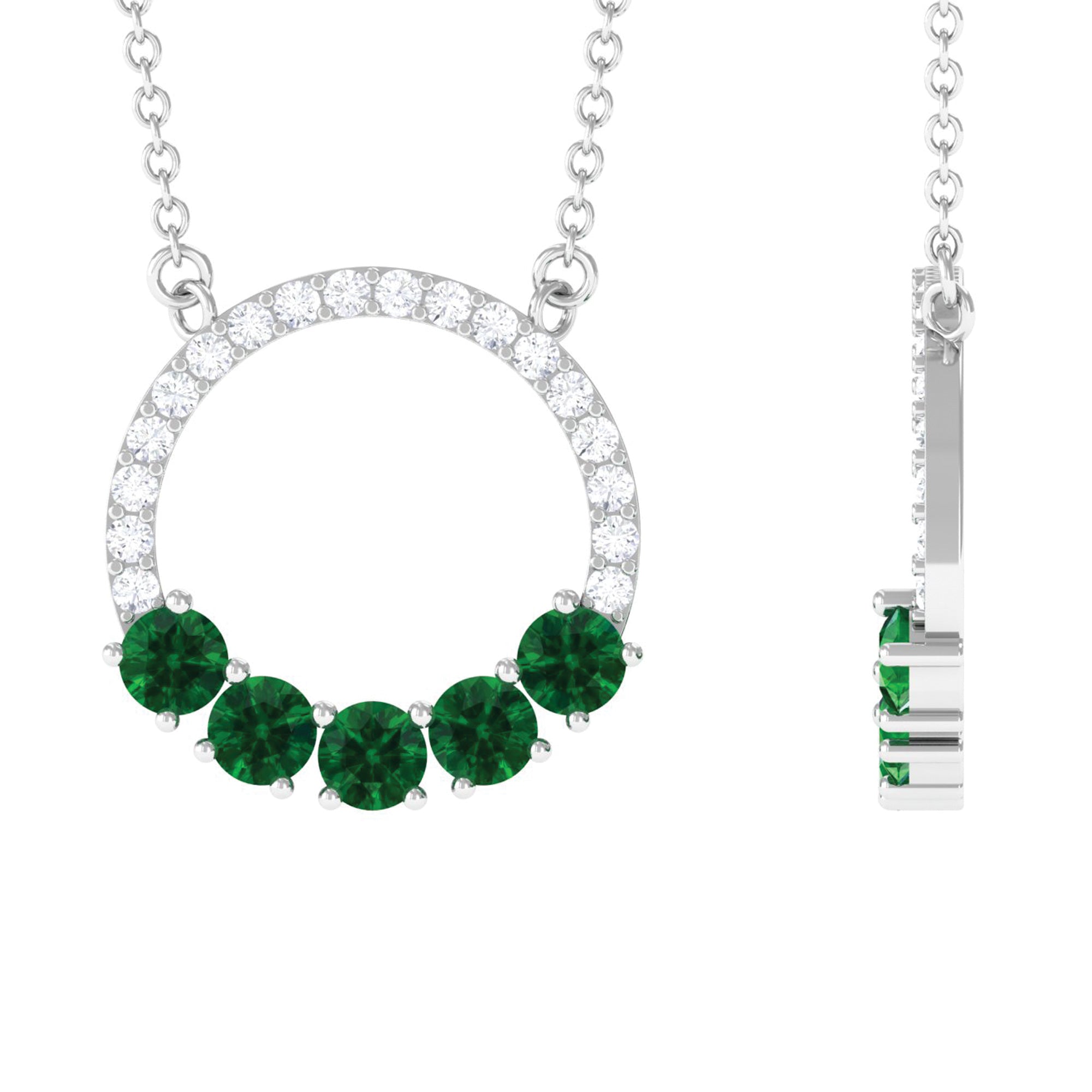 Lab Grown Emerald and Diamond Open Circle Necklace