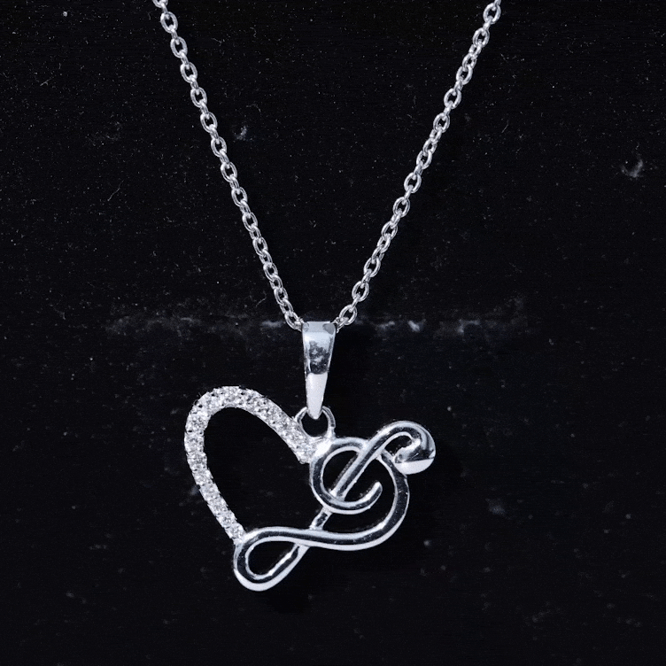 Diamond Heart and Music Note Necklace Natural - ( HI-SI ) - Rosec Jewels