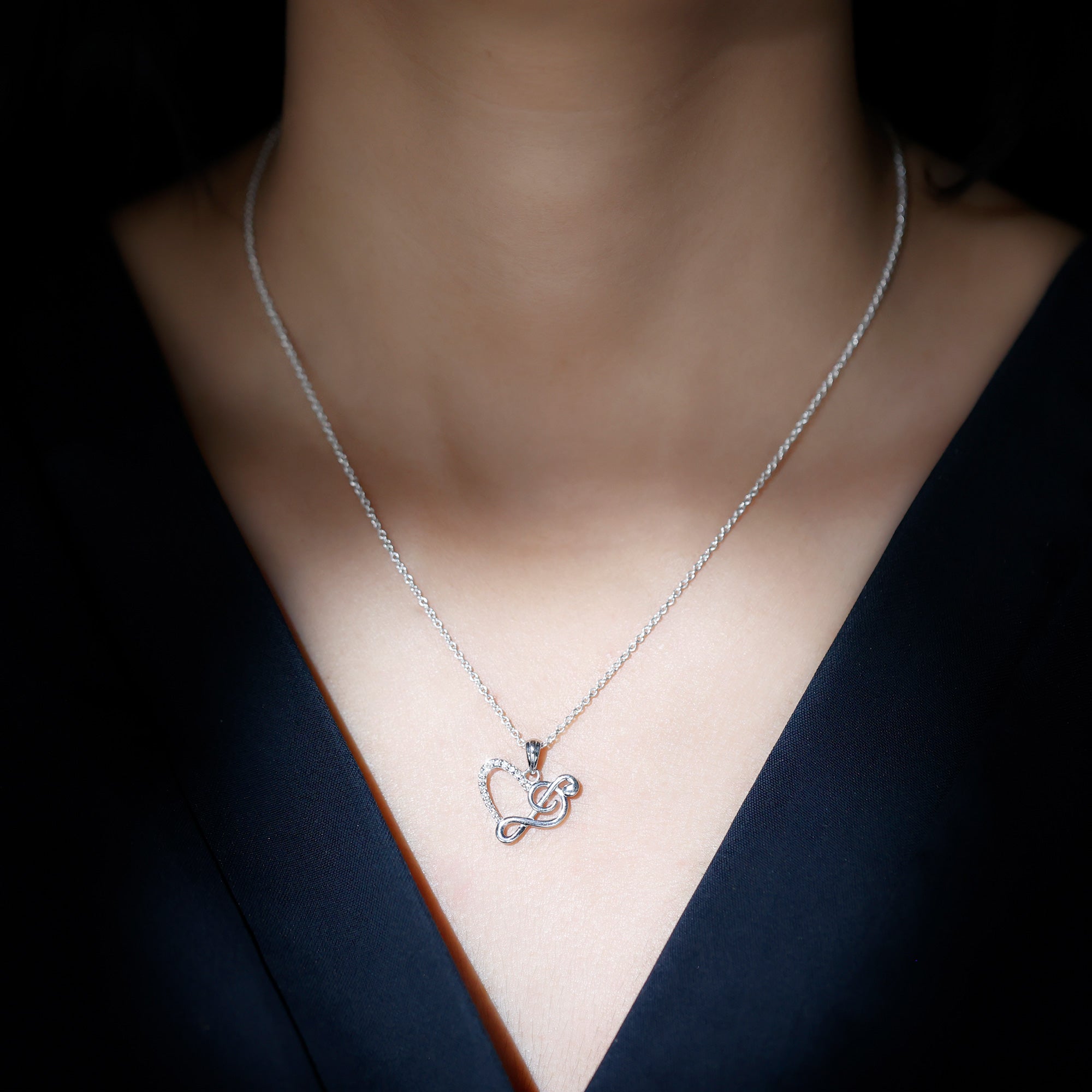 Rosec Jewels-Diamond Heart and Music Note Pendant Necklace