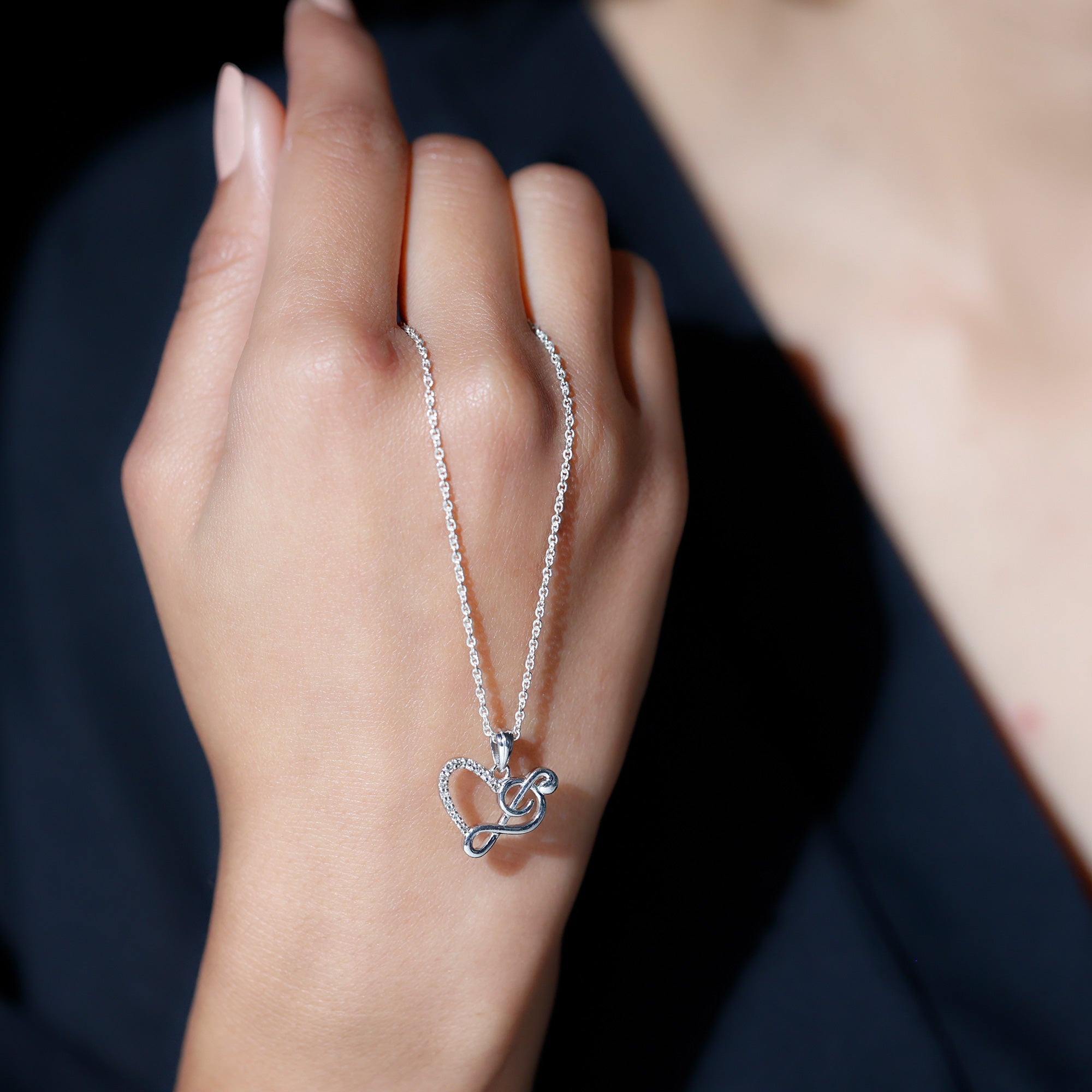 Diamond Heart and Music Note Necklace Natural - ( HI-SI ) - Rosec Jewels