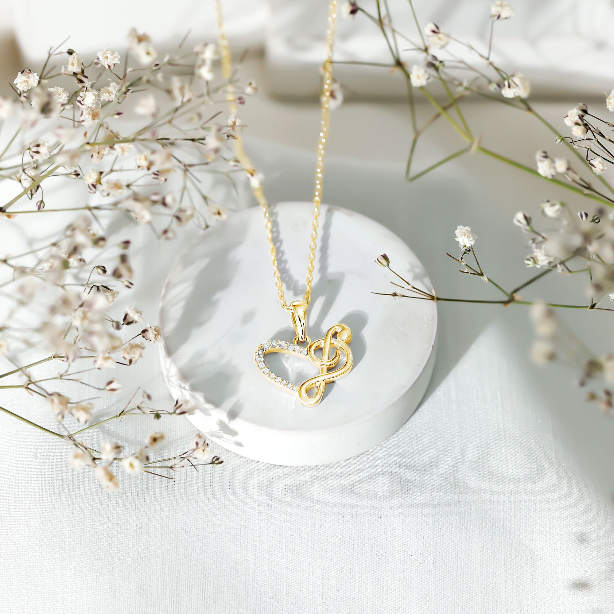 Diamond Heart and Music Note Necklace Natural - ( HI-SI ) - Rosec Jewels
