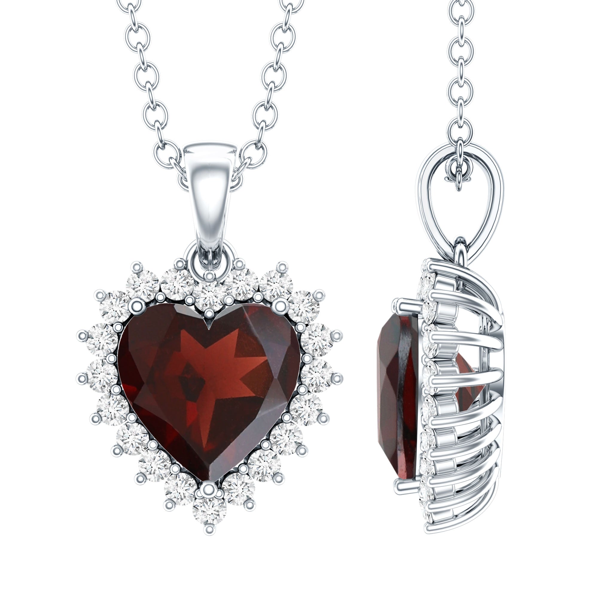 4,25 CT granaathart hanger ketting met diamanten halo