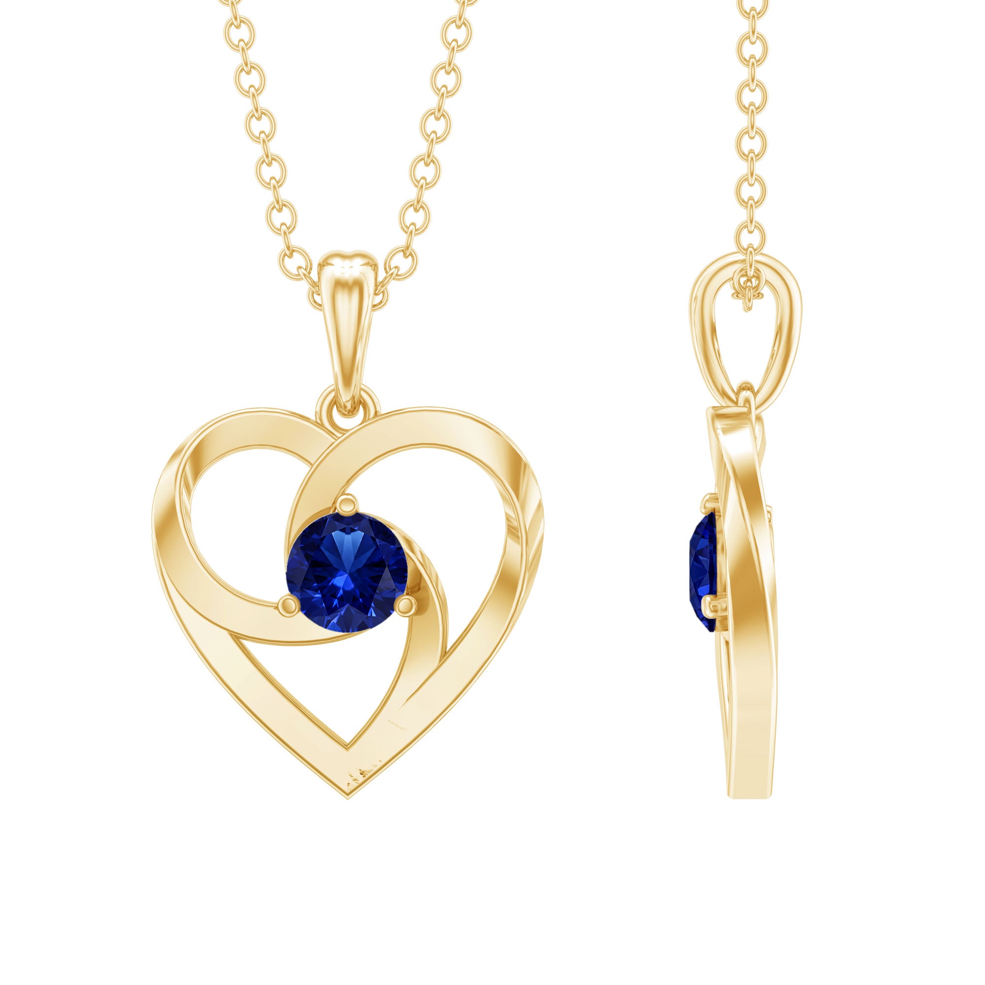 Lab Grown Blue Sapphire Heart Necklace with Certificate AAAA - Rosec Jewels