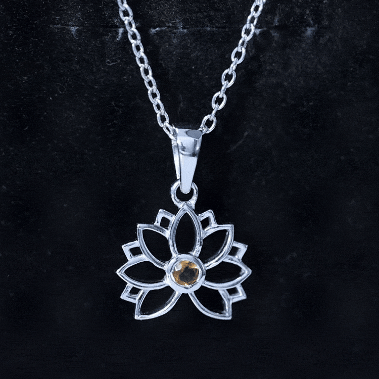 Bezel Set Citrine Lotus Flower Necklace With Chain AAA - Rosec Jewels