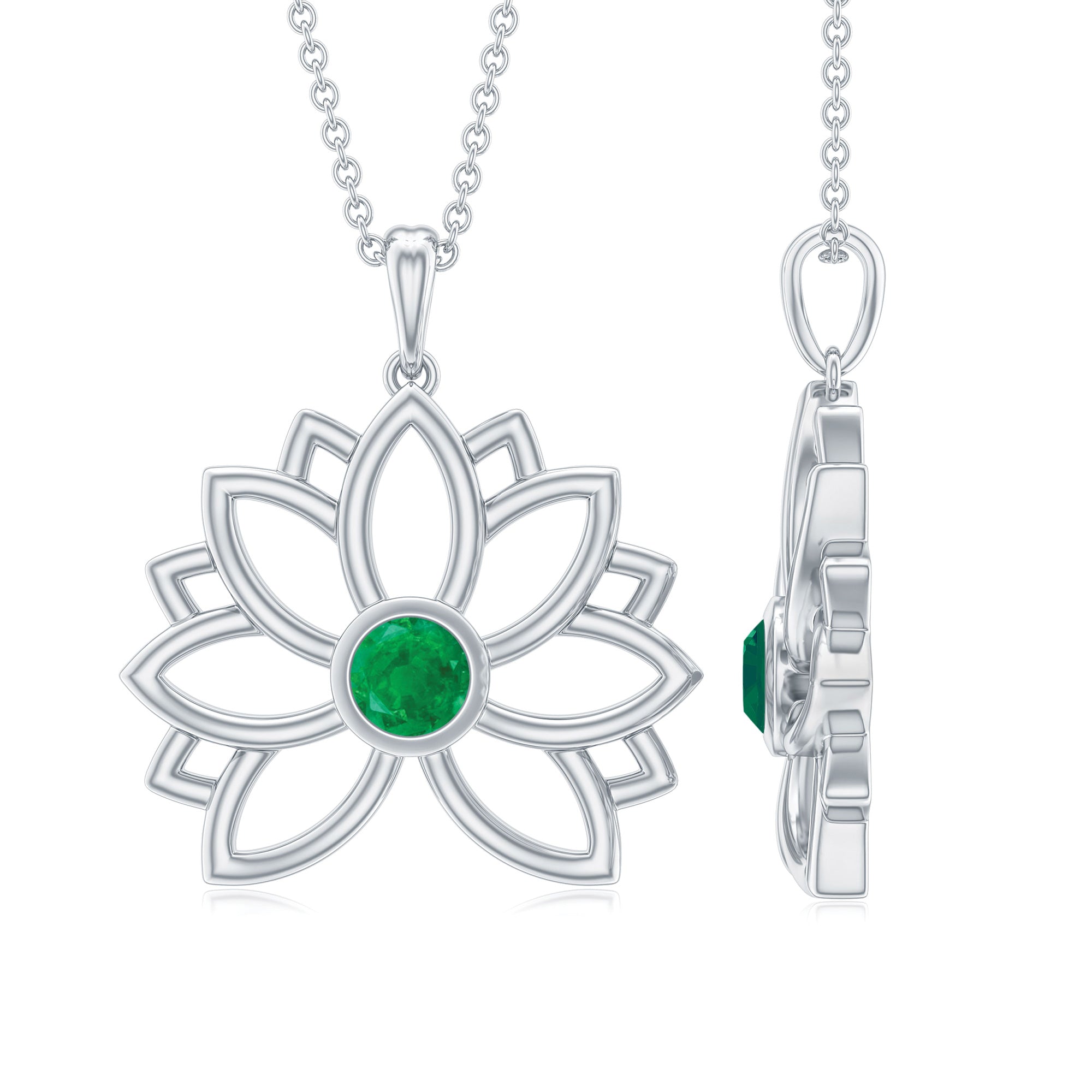 Genuine Emerald Lotus Necklace With Chain