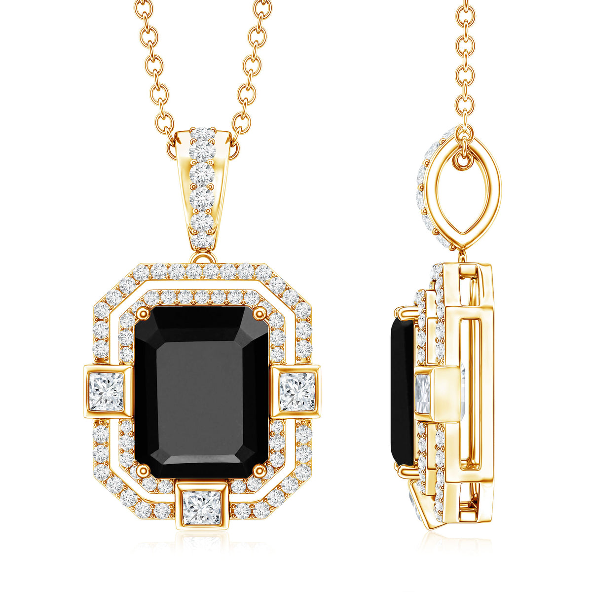Vintage Inspired 3.4 Carat Emerald Cut Synthetic Black Diamond Pendant Necklace AAAA ( Synthetic ) - Rosec Jewels
