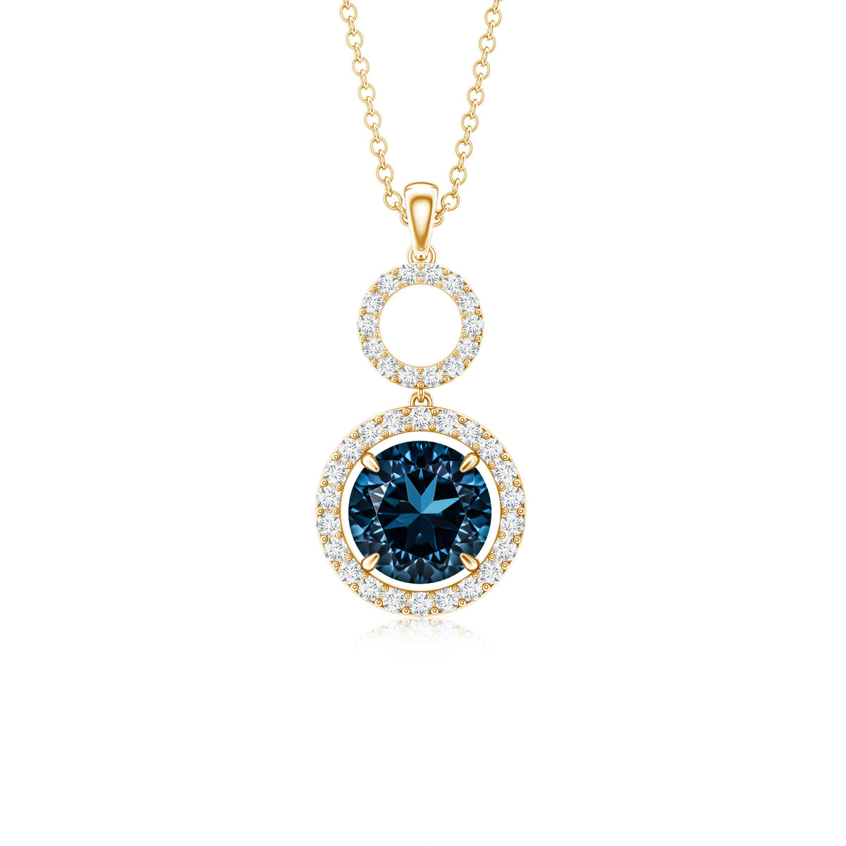 2 Carat London Blue Topaz and Diamond Halo Dangle Pendant AAA - Rosec Jewels