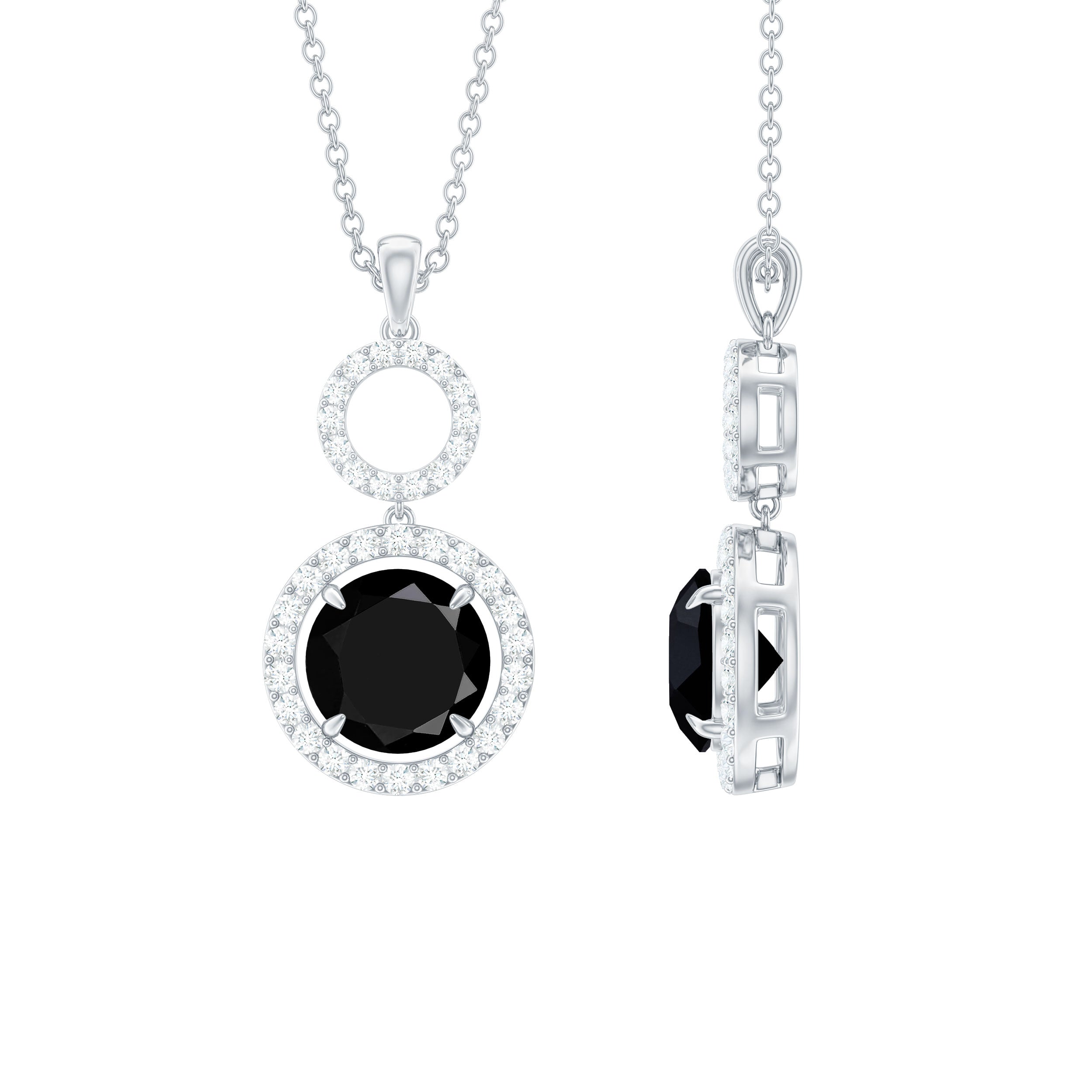 Created Black and White Diamond Halo Dangle Pendant