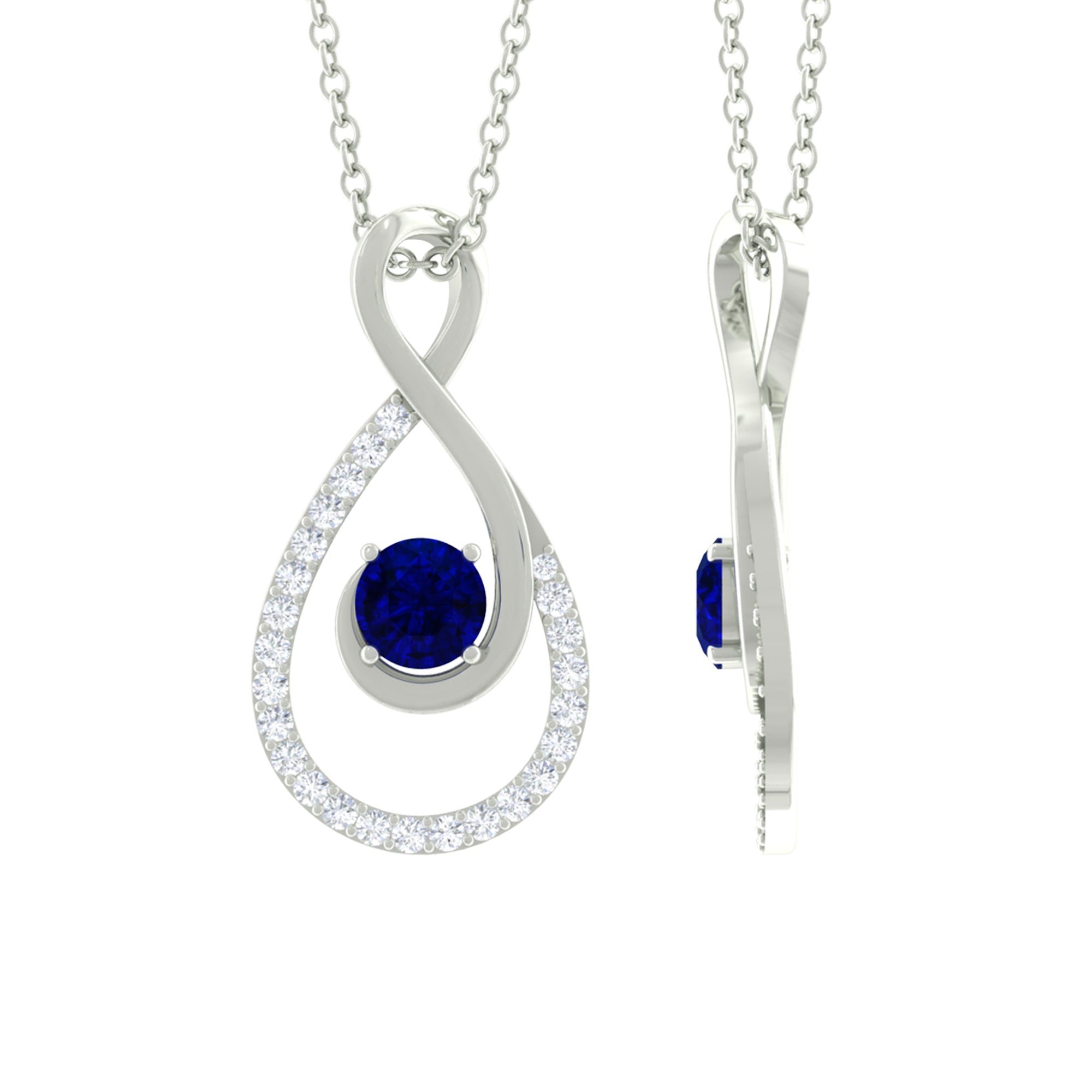 Blue Sapphire and Diamond Teardrop Pendant Necklace