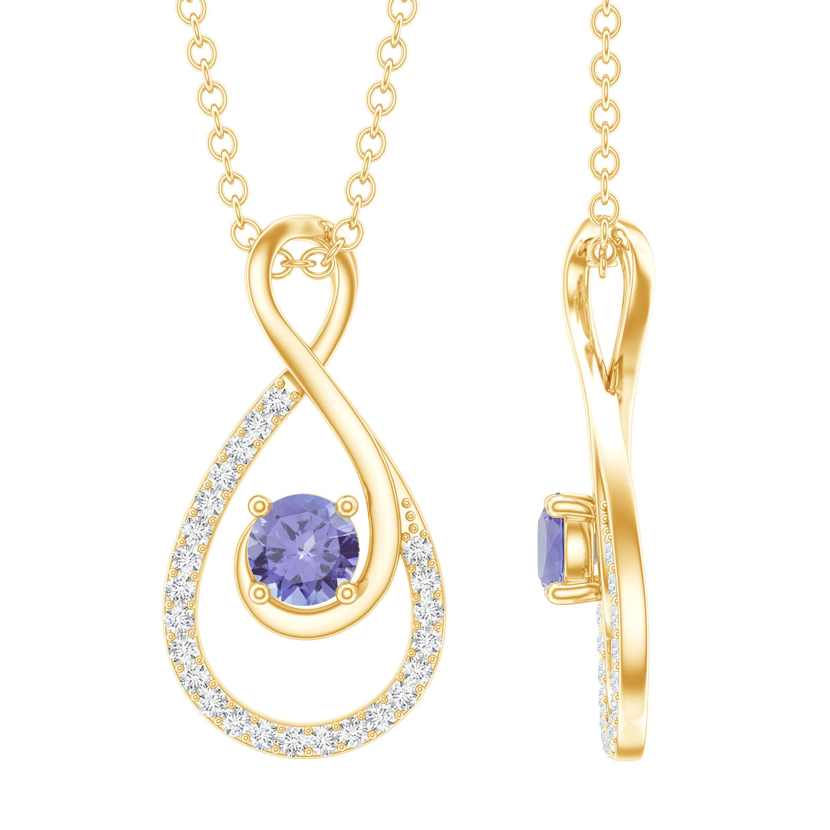 Genuine Tanzanite and Diamond Infinity Pendant Necklace With Chain AAA - Rosec Jewels