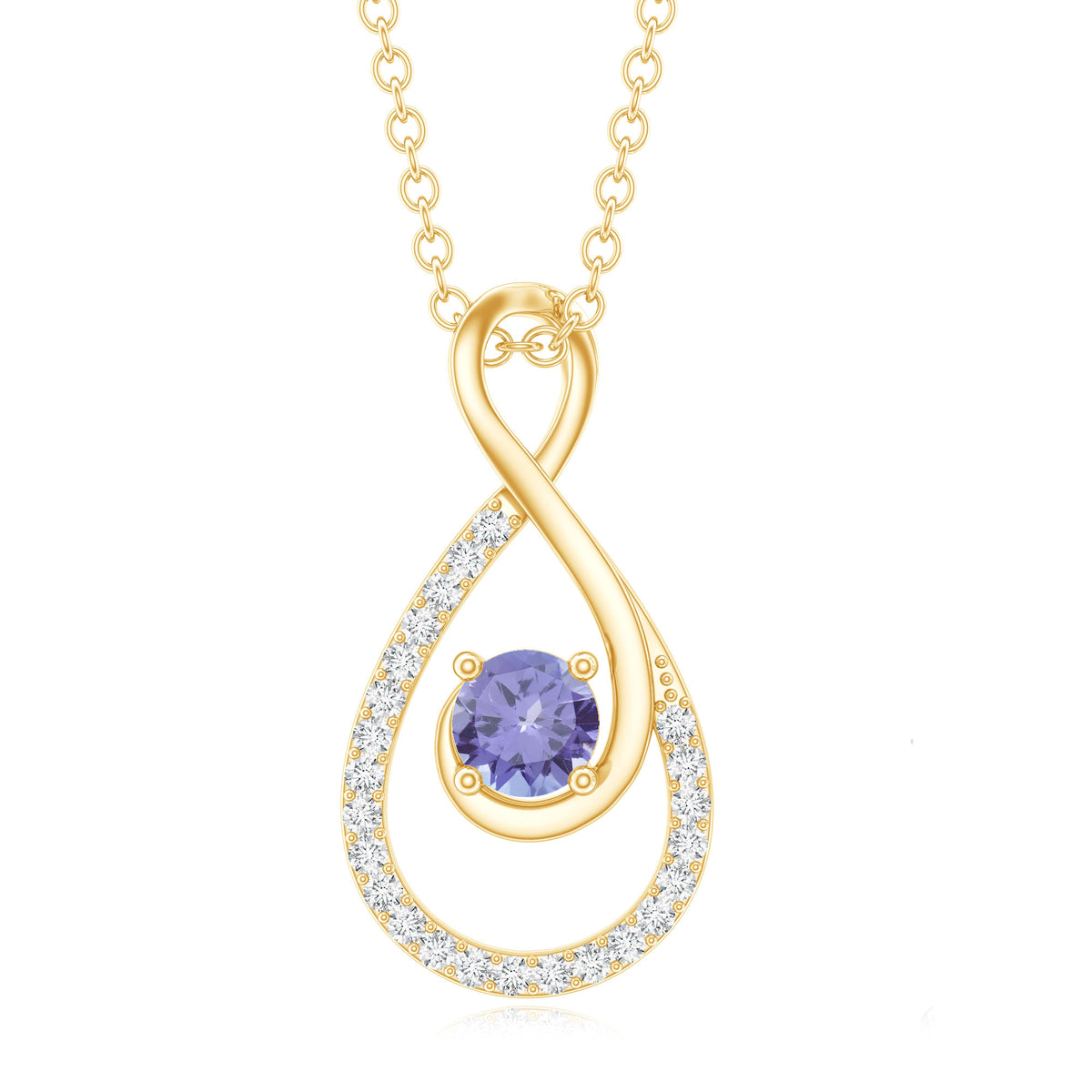 Genuine Tanzanite and Diamond Infinity Pendant Necklace With Chain AAA - Rosec Jewels