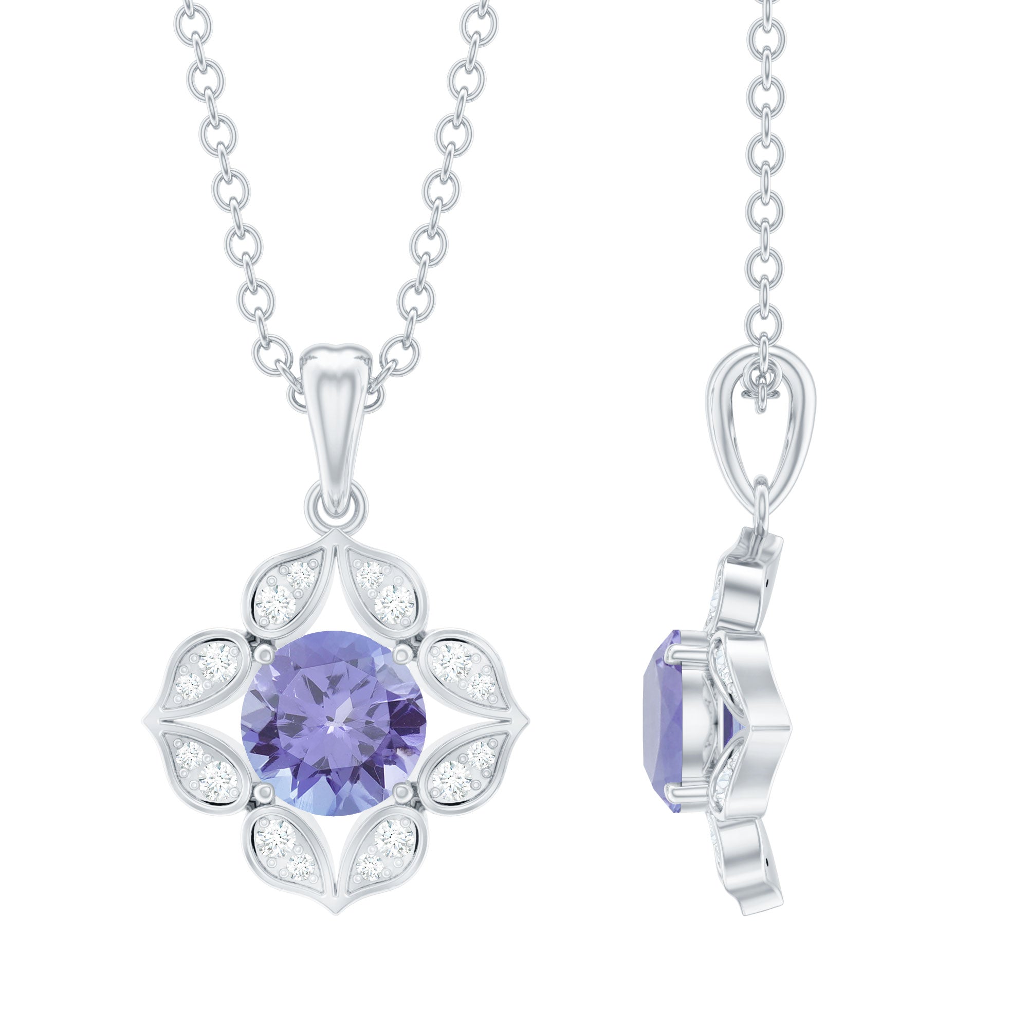 Antique Style Natural Tanzanite Bridal Pendant with Diamond