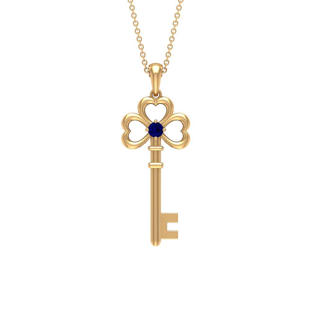 Natural Blue Sapphire Key to My Heart Necklace AAA - Rosec Jewels