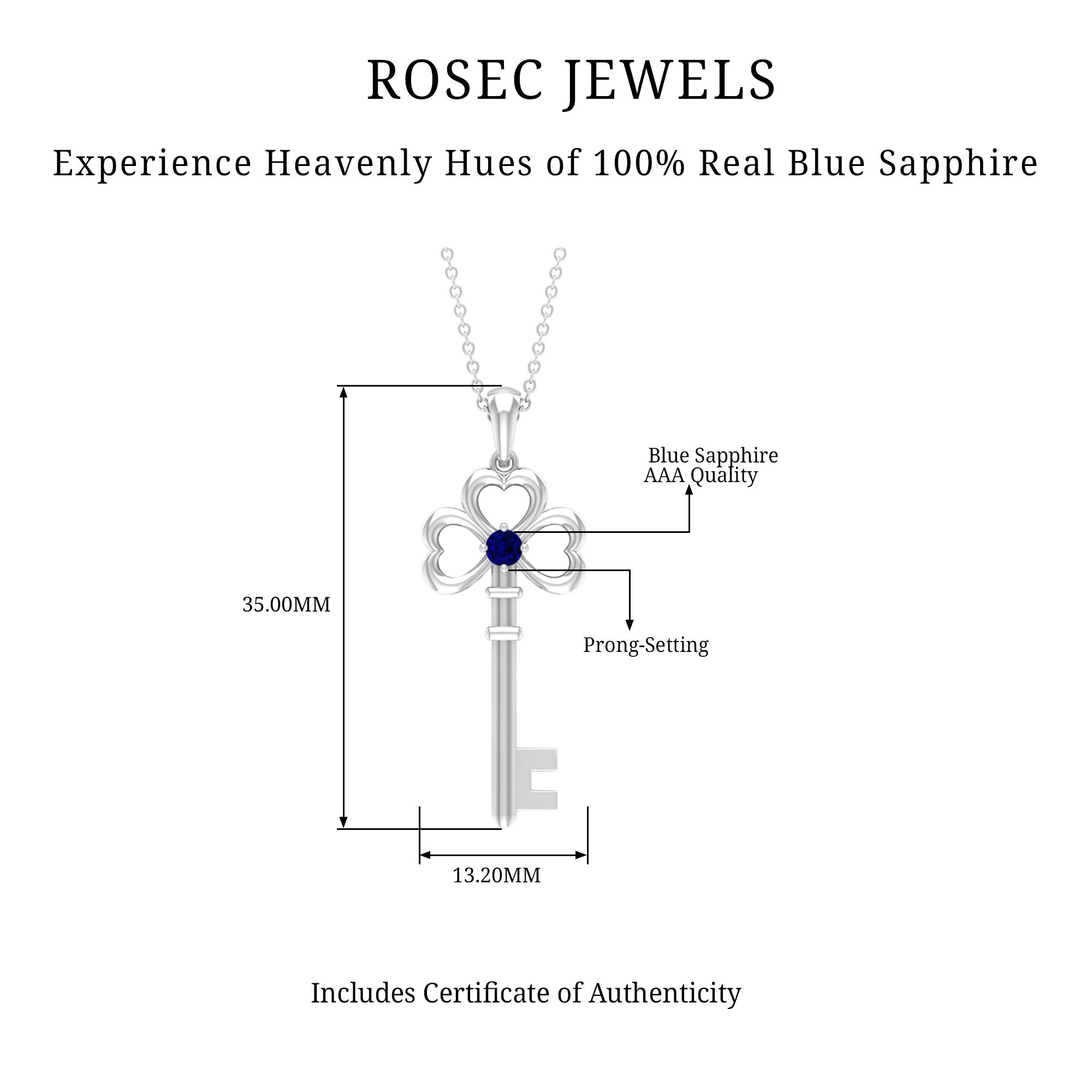 Natural Blue Sapphire Key to My Heart Necklace AAA - Rosec Jewels
