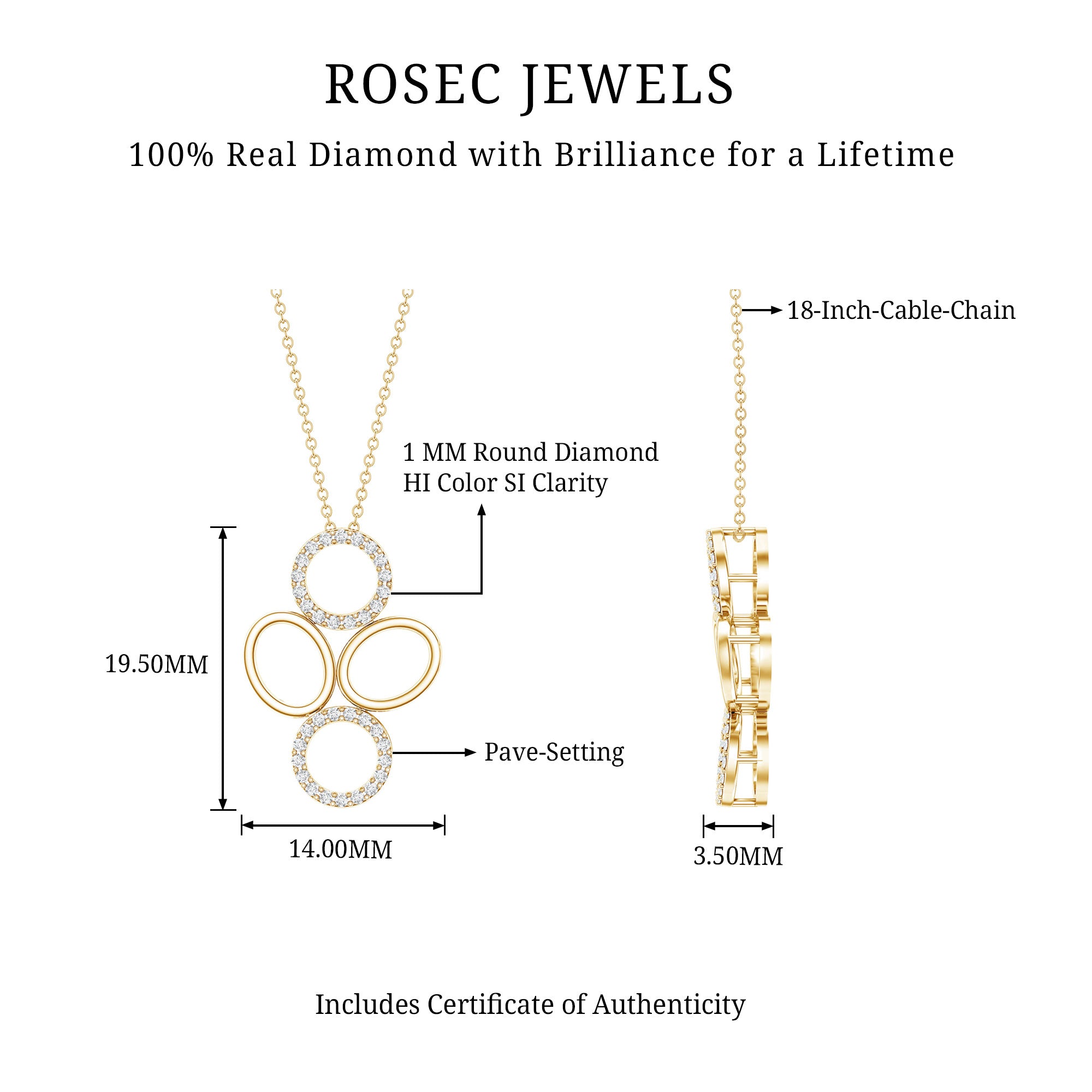 Certified Diamond Contemporary Necklace For Her Natural - ( HI-SI ) - Rosec Jewels