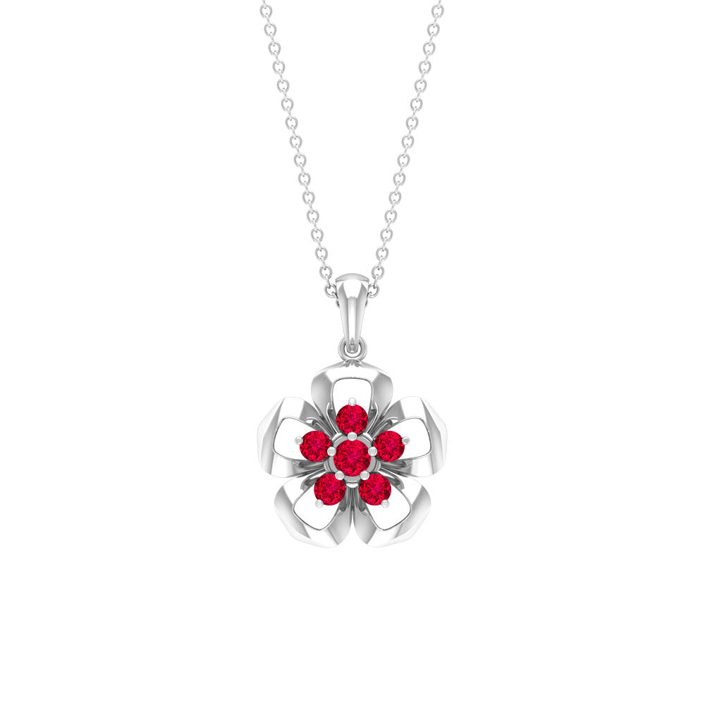 1/2 CT Cluster Ruby Gold Floral Pendant