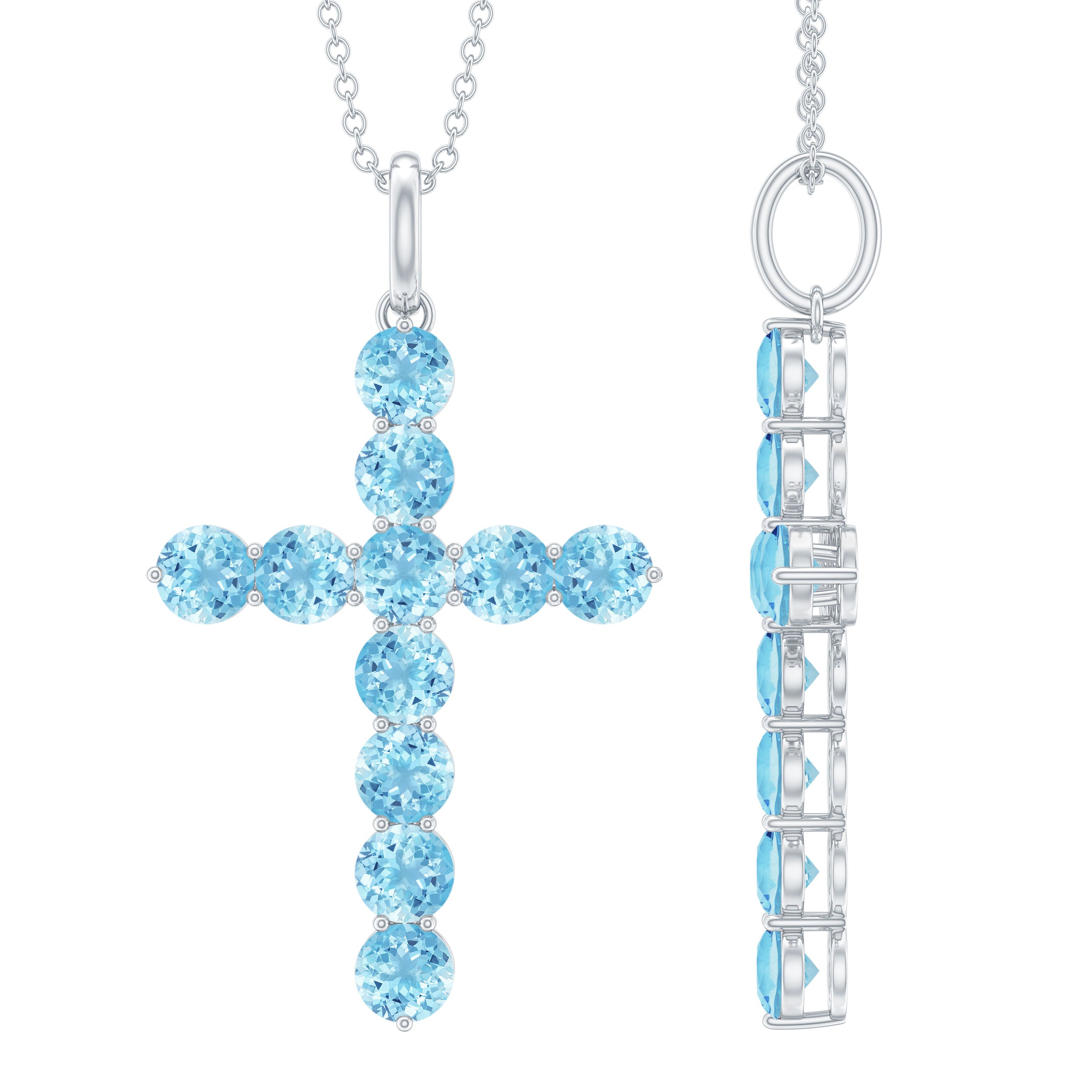 Cross Pendant Necklace For Women with 2 MM Aquamarine