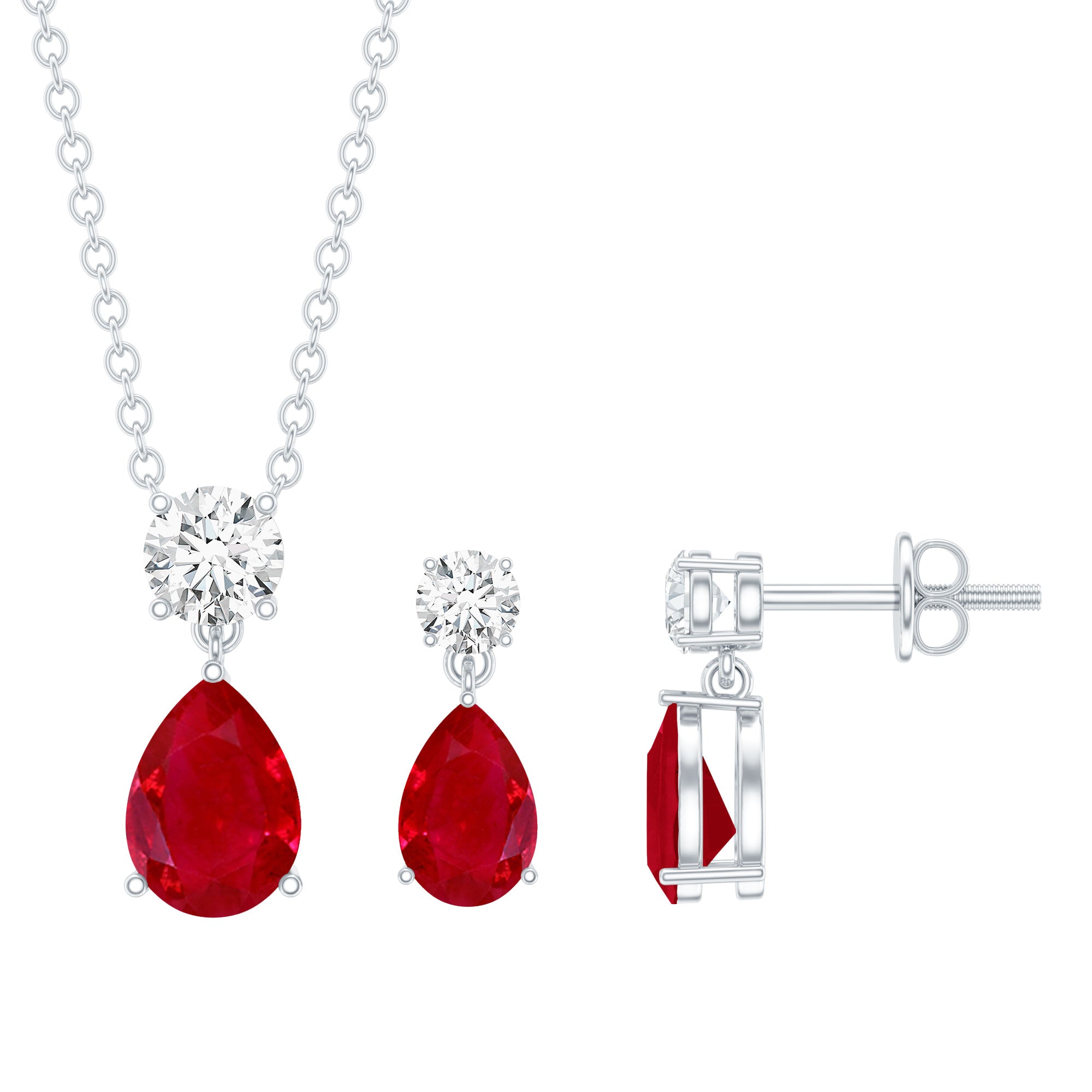 Genuine 2 Carat Ruby Bridal Jewelry Set with Certificate