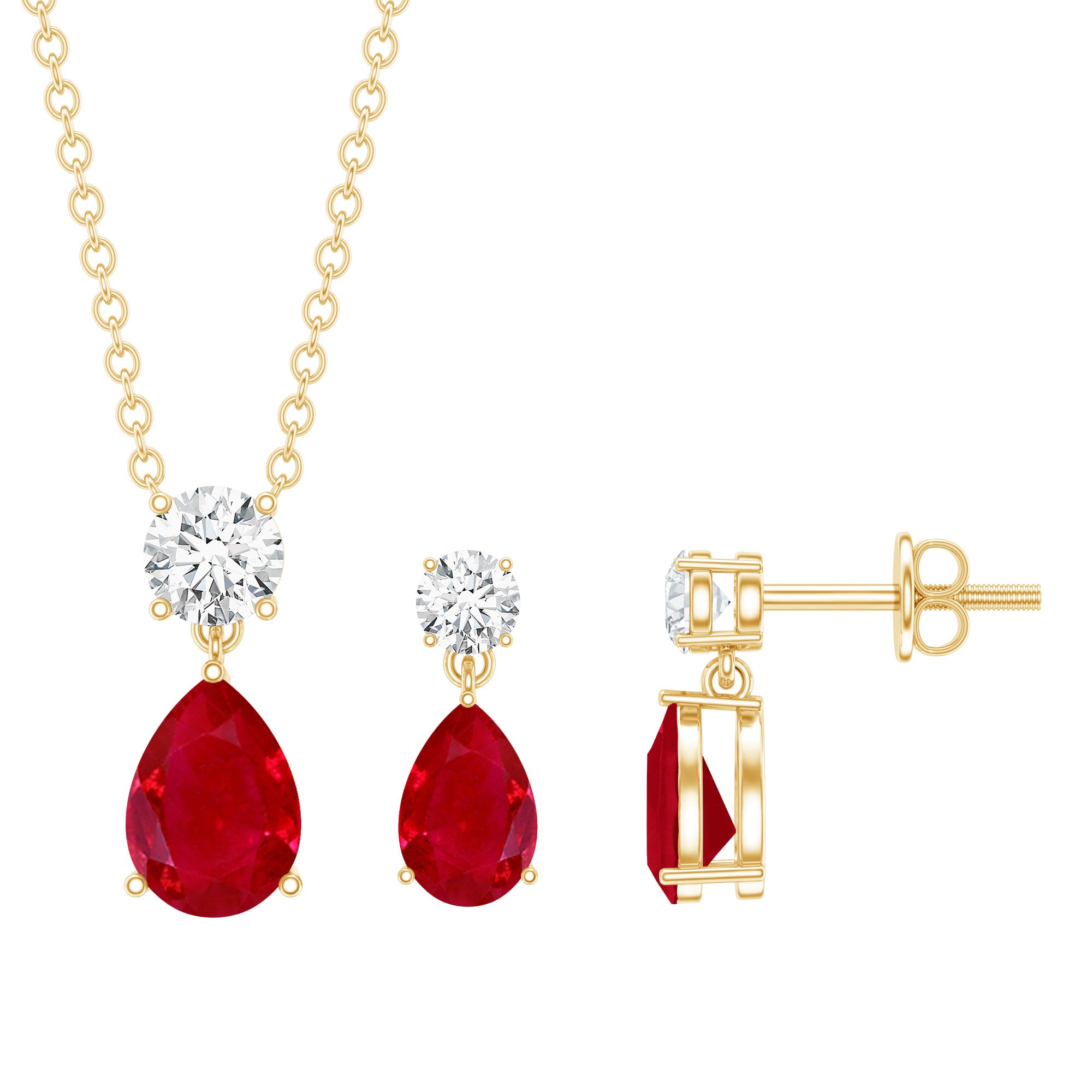 Pear Shaped Ruby and Diamond Bridal Jewelry Set with Certificate AAA - Rosec Jewels