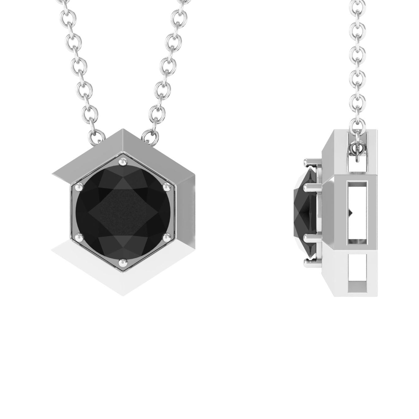 2 Carat Natural Black Onyx Solitaire Hexagon Pendant AAA - Rosec Jewels