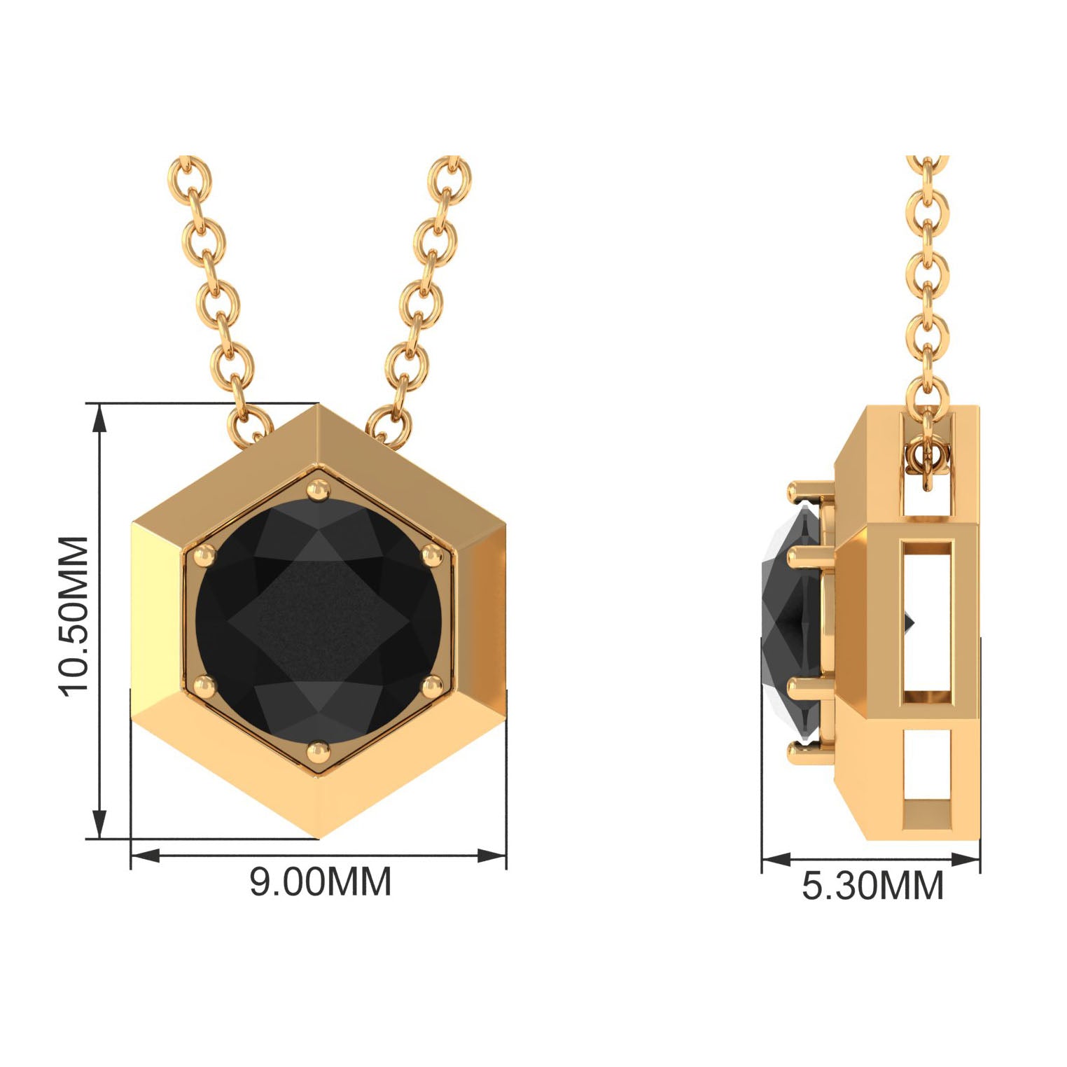 2 Carat Natural Black Onyx Solitaire Hexagon Pendant AAA - Rosec Jewels