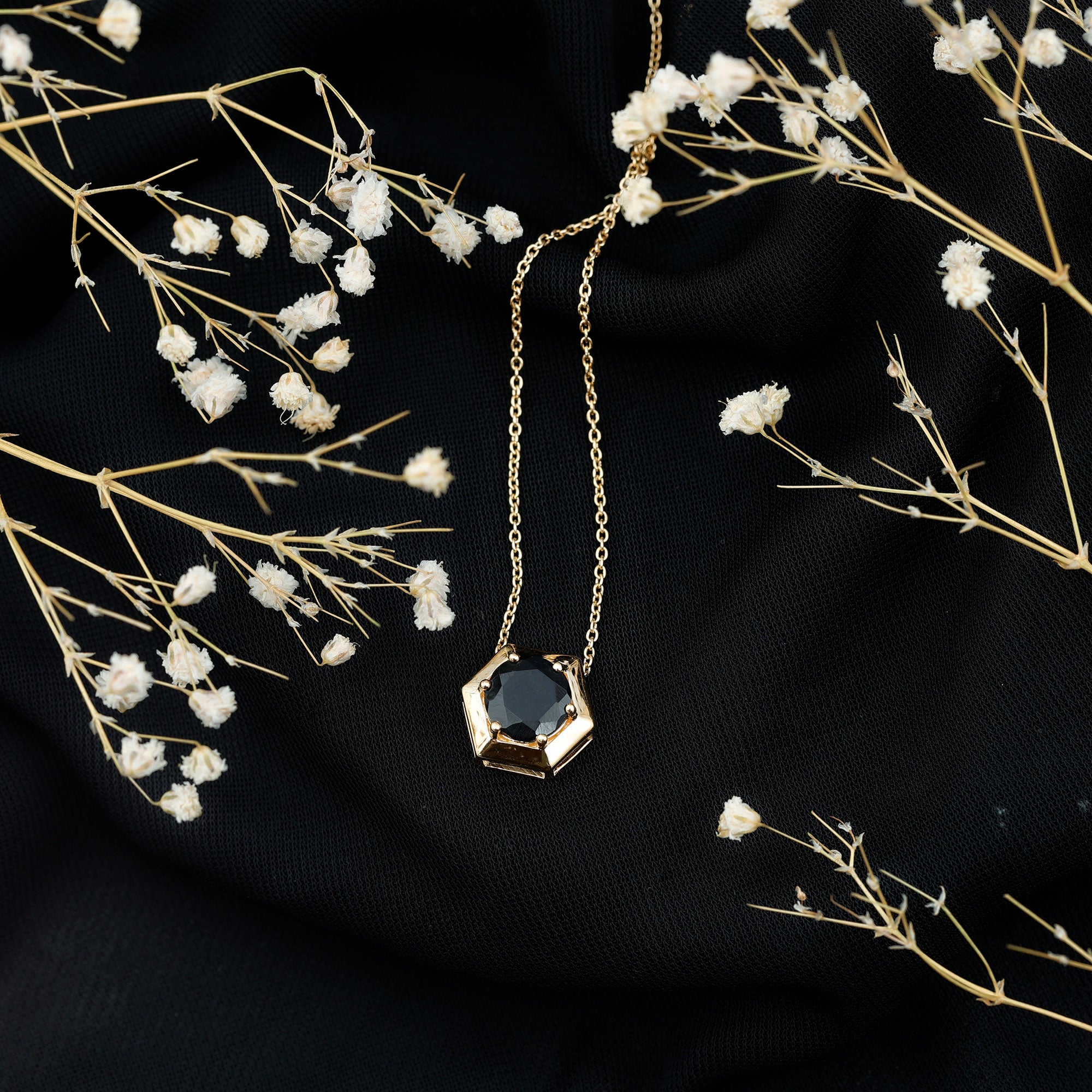 2 Carat Natural Black Onyx Solitaire Hexagon Pendant AAA - Rosec Jewels