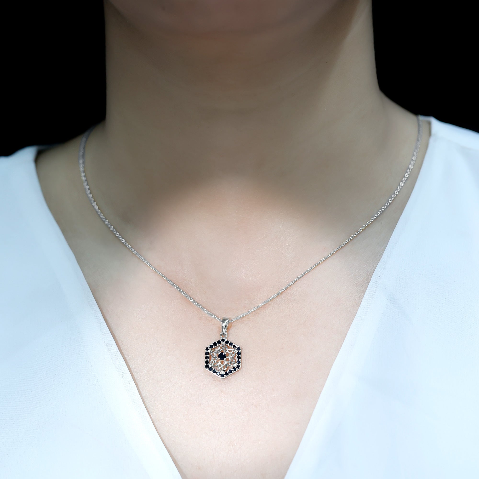 Certified Genuine Black Onyx Flower Necklace for Women AAA - Rosec Jewels