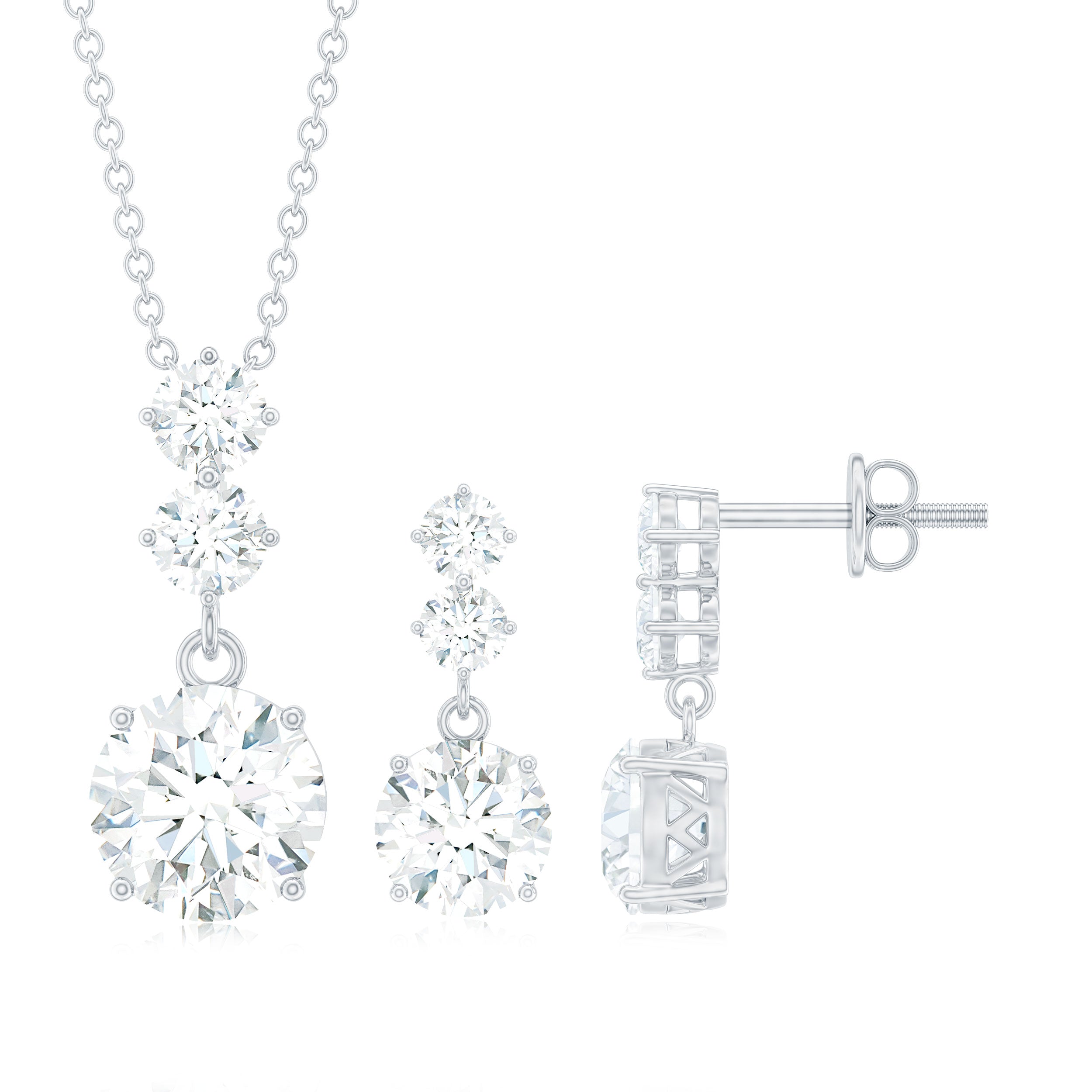 Moissanite 3 Stone Dangle Necklace and Earrings Set