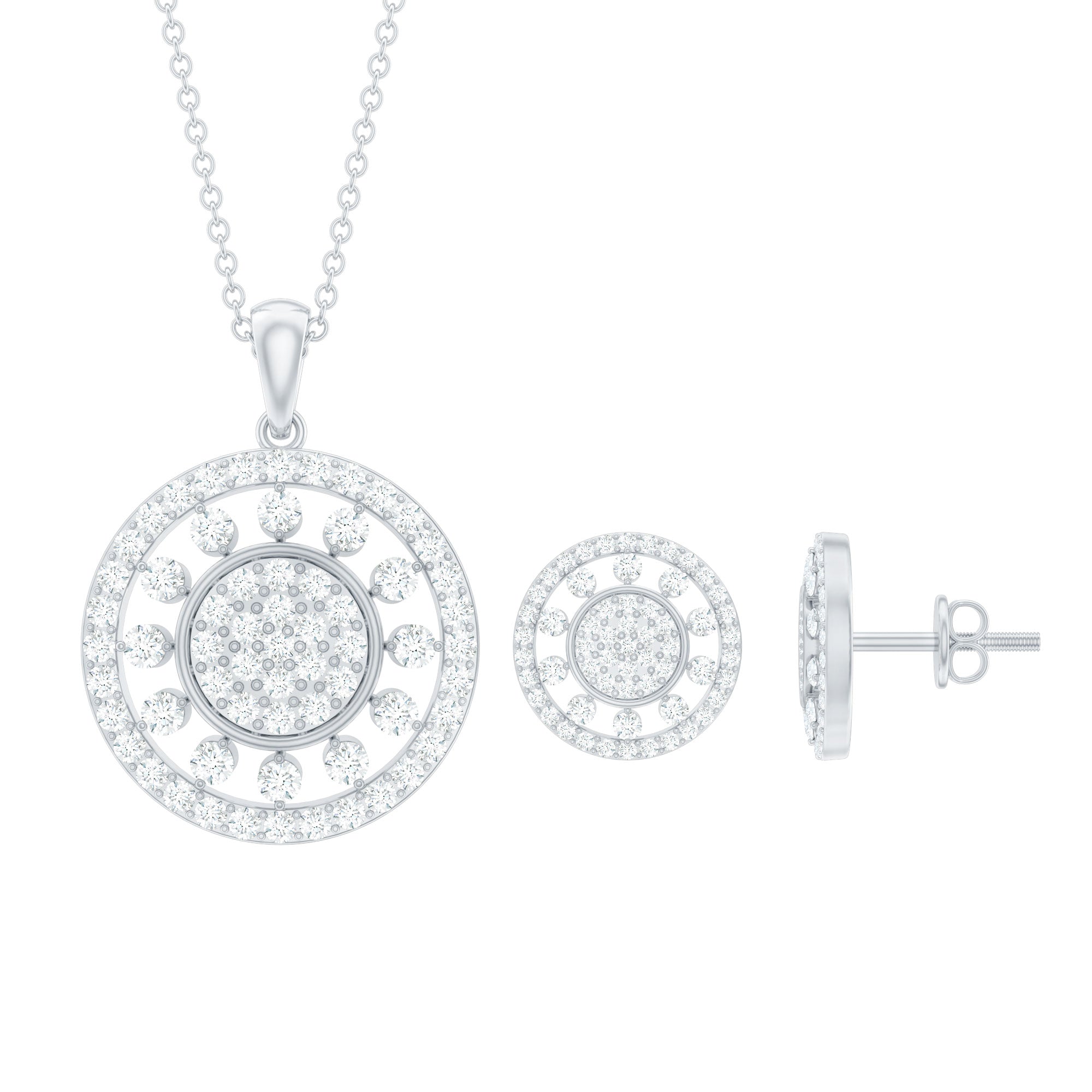 3 CT Classic Zircon Cluster Pendant and Earring Set