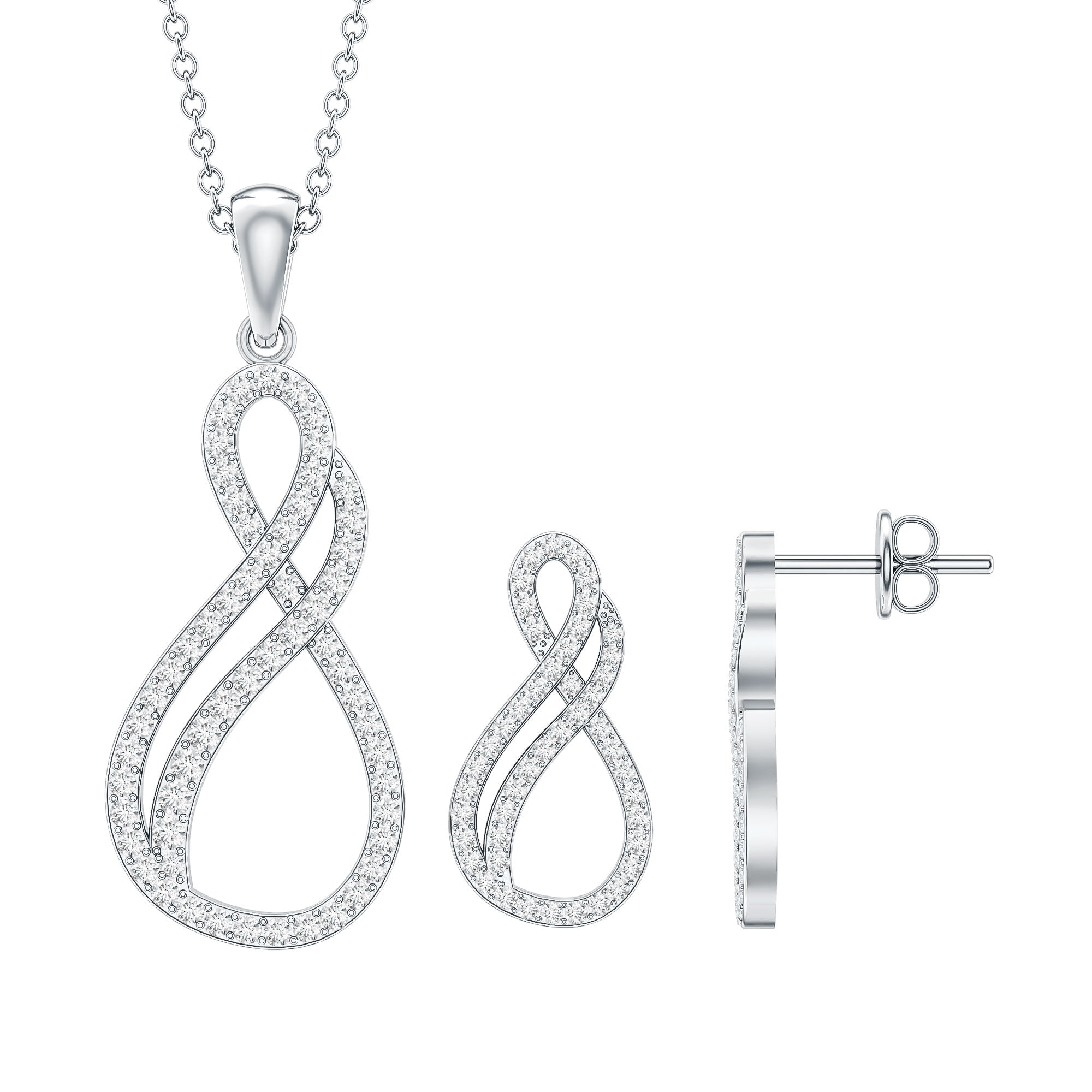 Diamond Infinity Necklace Earrings Set For Women Natural - ( HI-SI ) - Rosec Jewels