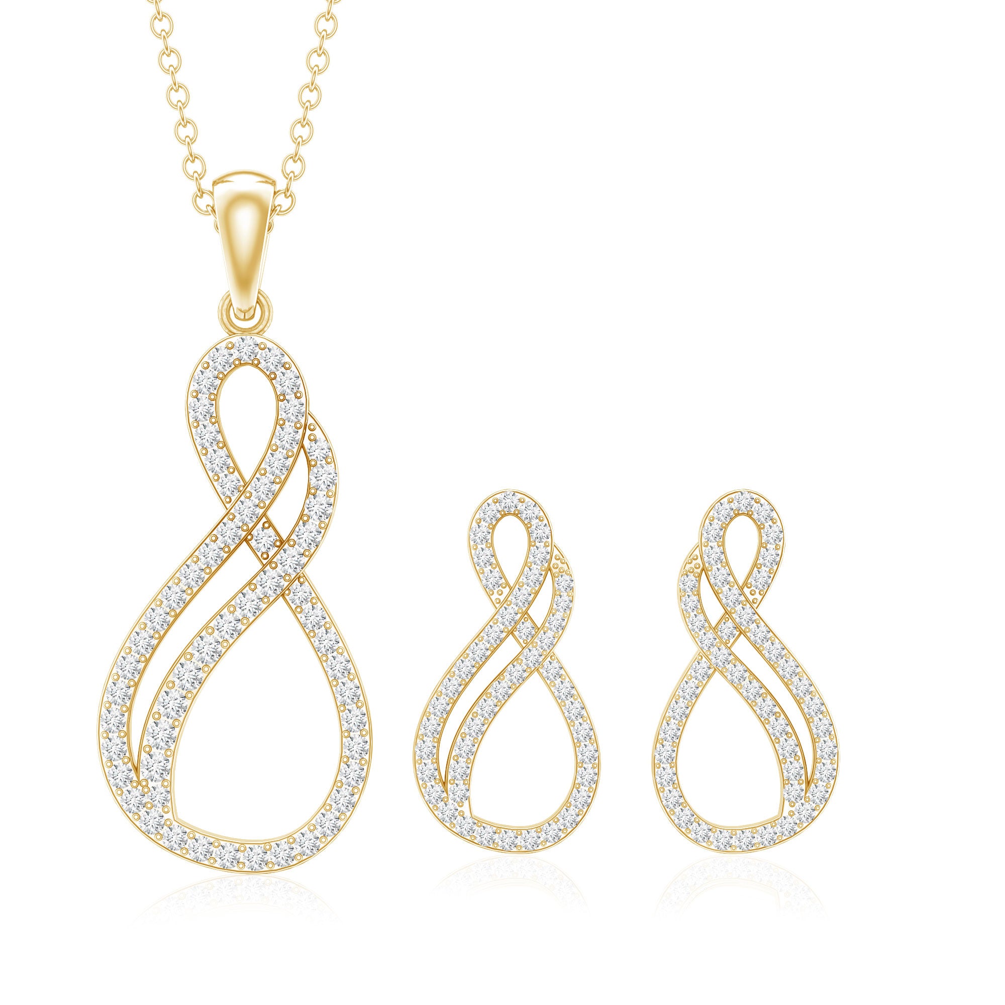 Diamond Infinity Necklace Earrings Set For Women Natural - ( HI-SI ) - Rosec Jewels