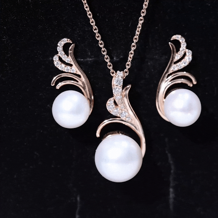 Freshwater Pearl and Diamond Designer Jewelry Set AAA - Rosec Jewels