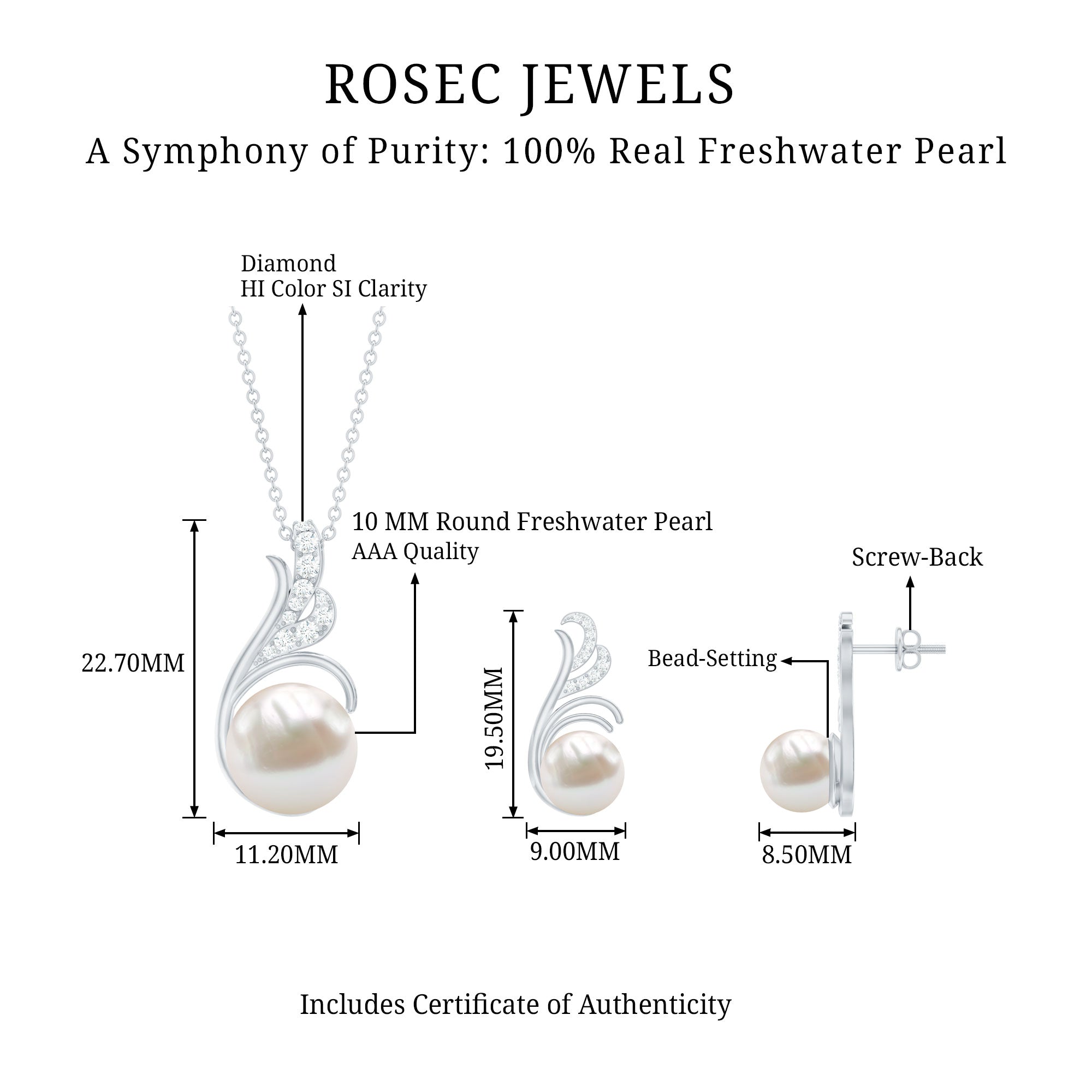 Freshwater Pearl and Diamond Designer Jewelry Set AAA - Rosec Jewels